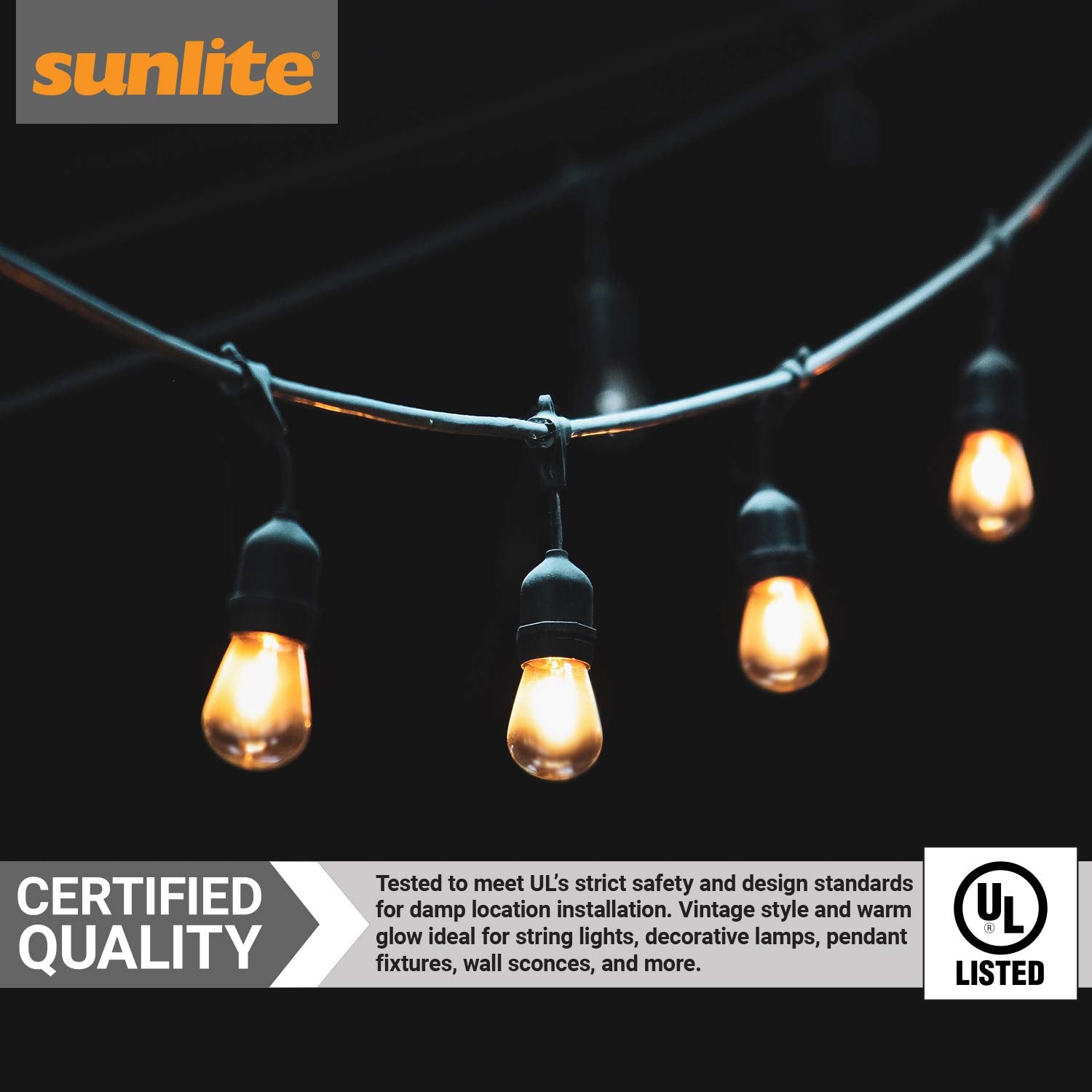 Sunlite 80474-Su Led S14 Filament Style Light Bulb, 4 Watt (25W Equivalent), 340 Lumens, 90 Cri, Medium Base (E26), Dimmable, Ul