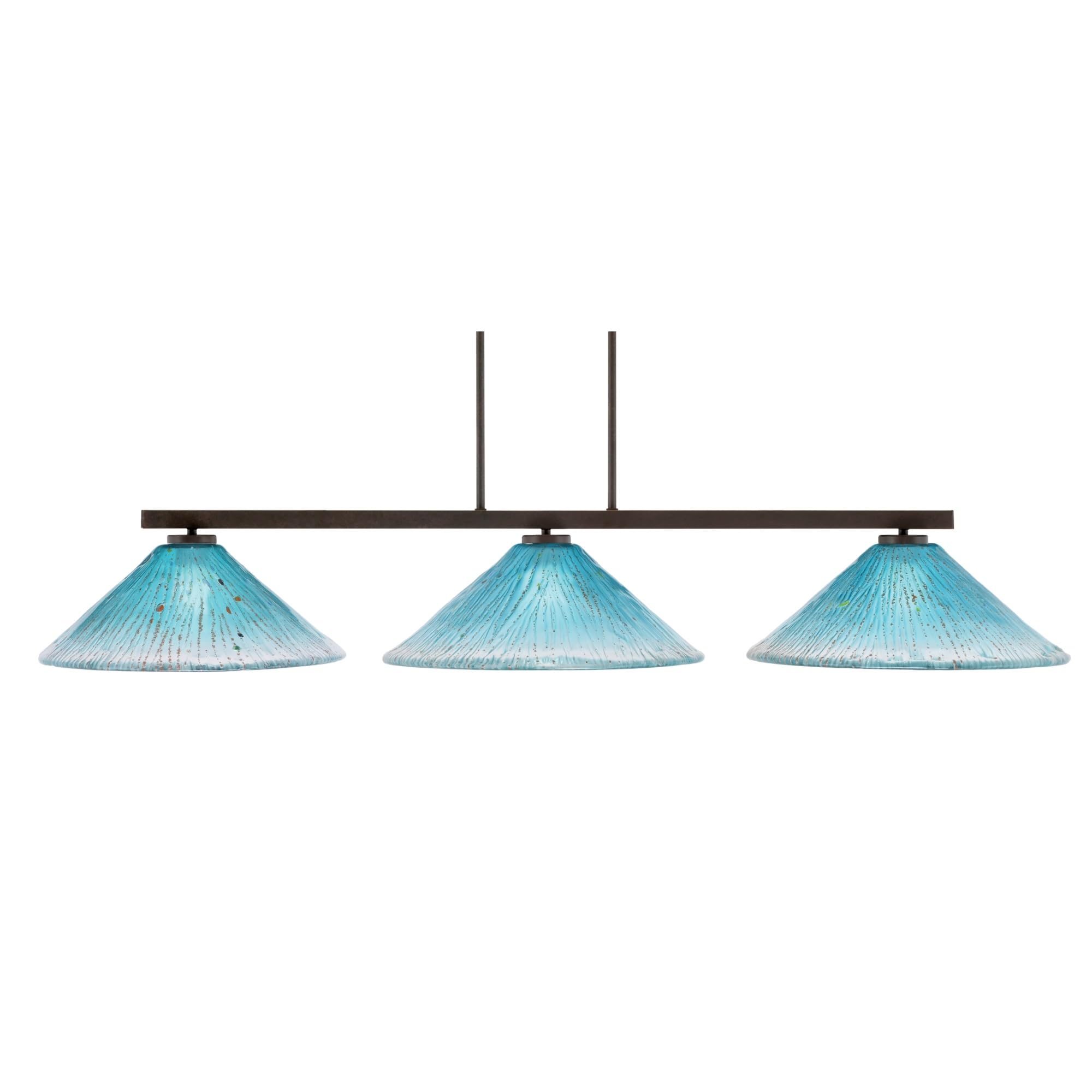 Toltec Lighting Atlas 3 Light Bar, Dark Granite Finish, 16in Teal Crystal Glass