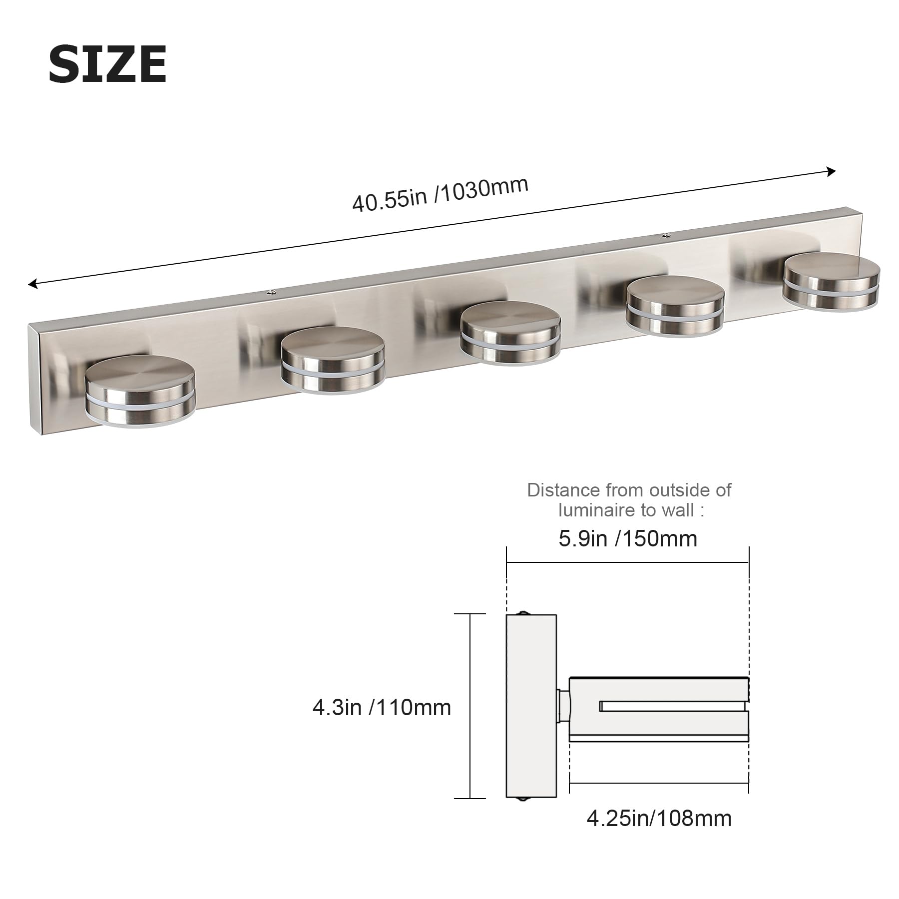 Bicrink Brushed Nickel Bathroom Light Fixtures Over Mirror  5-Light Bathroom Vanity Light  Led Dimmable Bath Lights  Modern Wall Mounted Lighting Fixture With Rotating Lamp Head
