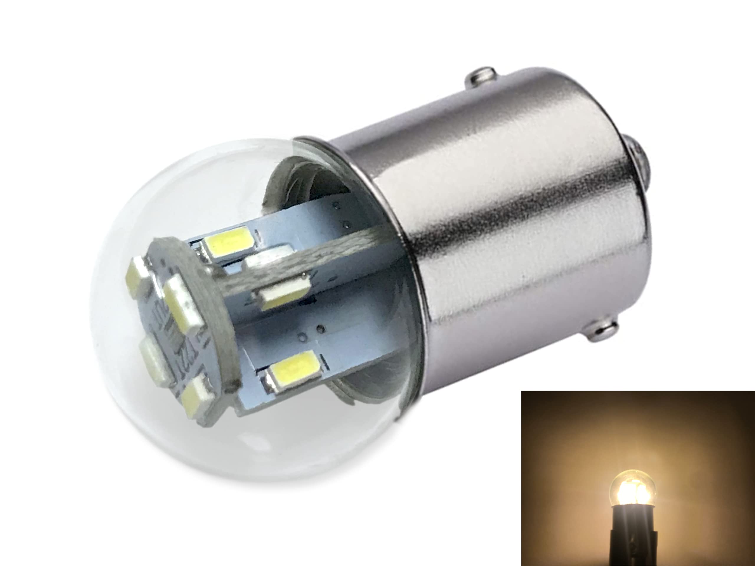 Aero-Lites Miniature LED Bulb Replacement | 12/28 Volt AC/DC | BA15S Base | 2-Pack | Amber