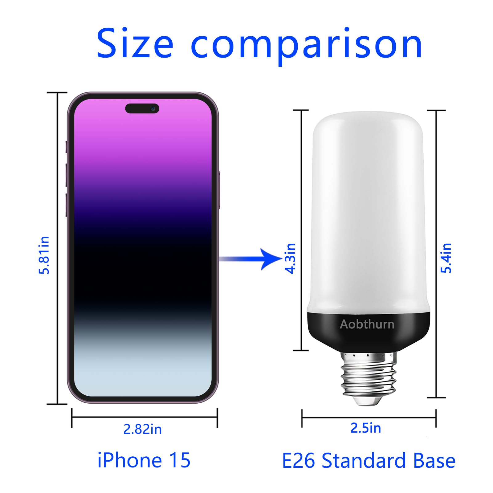 aobthurn LED Flame Effect Light Bulb, E26 Base, 4 Modes, Gravity Sensor, Blue-2 Pack, Model AF240301A