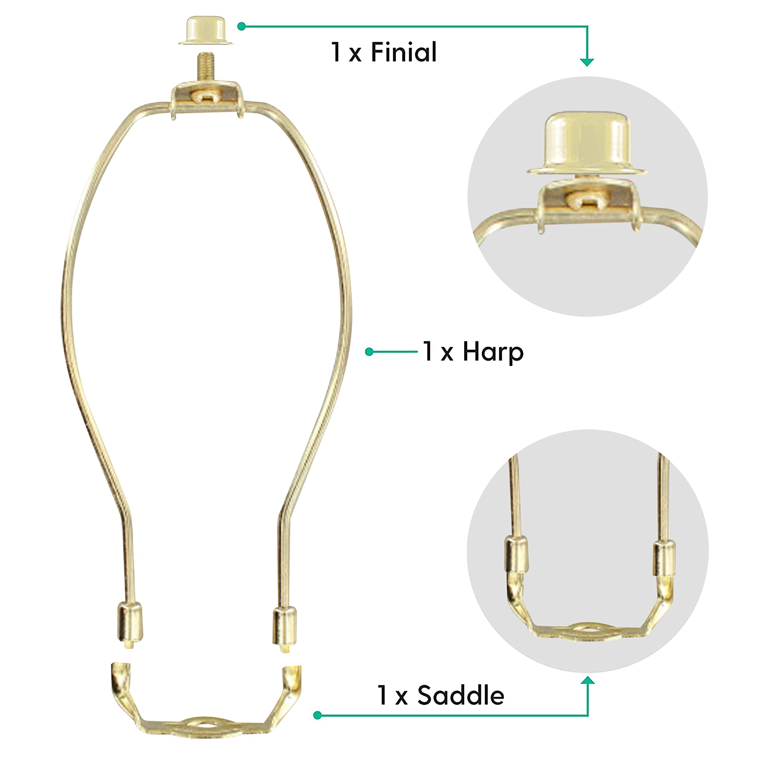 I Like That Lamp Set - Brass Harp (Suitable for 9-10 Lampshade) - Includes Harp, Saddle Holder Base and Finial - Converter For T