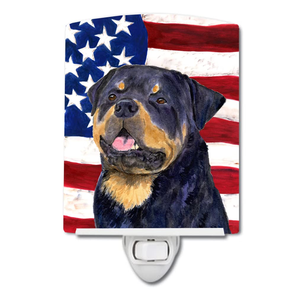 Carolines Treasures Ceramic Night Light, USA American Flag Design, Rottweiler, UL-Certified, 6x4x3in, Multicolor, Model SS4009CNL