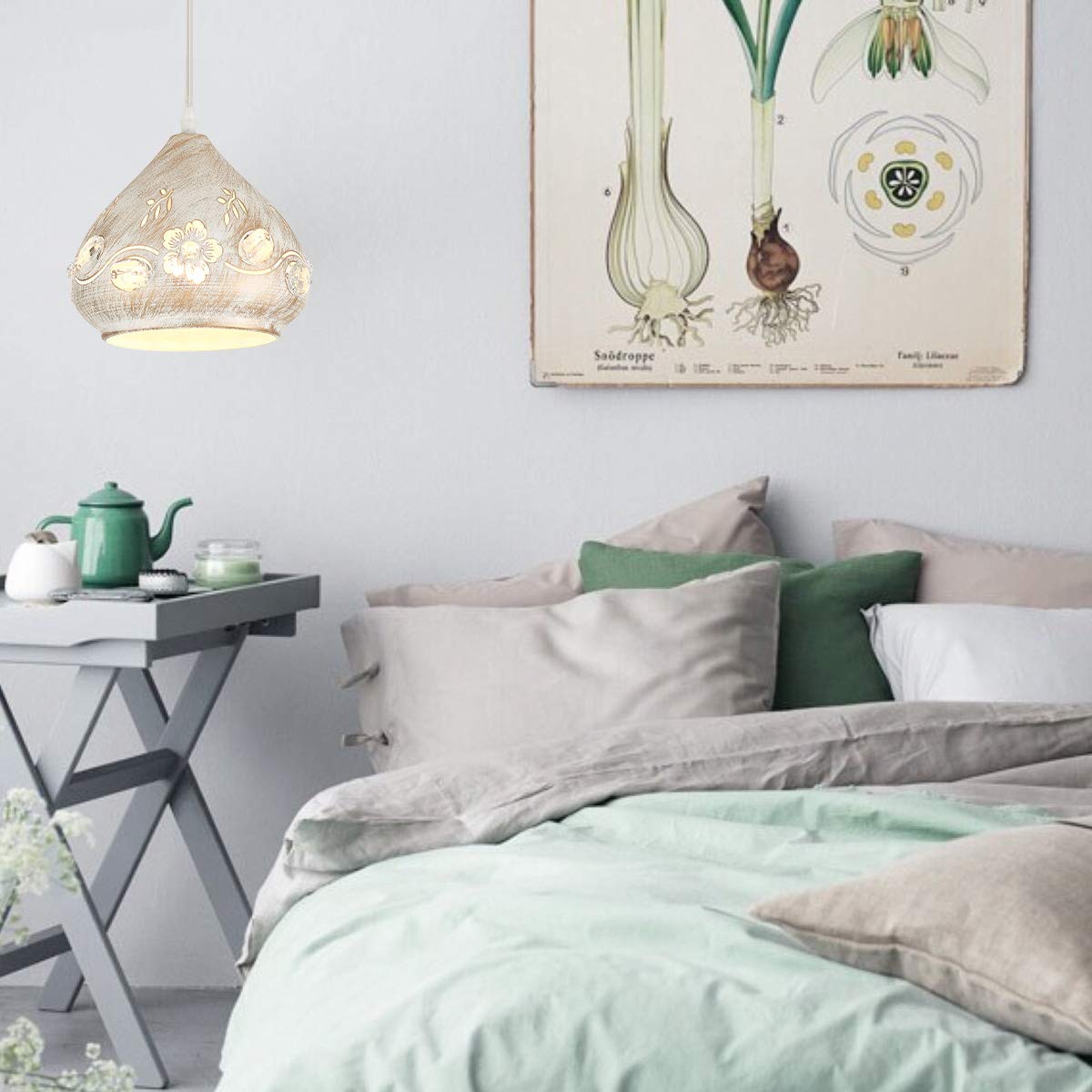 Ylong-Zs Hanging Lamps Swag Lights Plug In Pendant Light 16 Ft Cord Boho Hanging Pendant Light Cage In-Line On/Off Dimmer Switch For Kitchen Island, Dining Room, Entryway(White And Crystal)