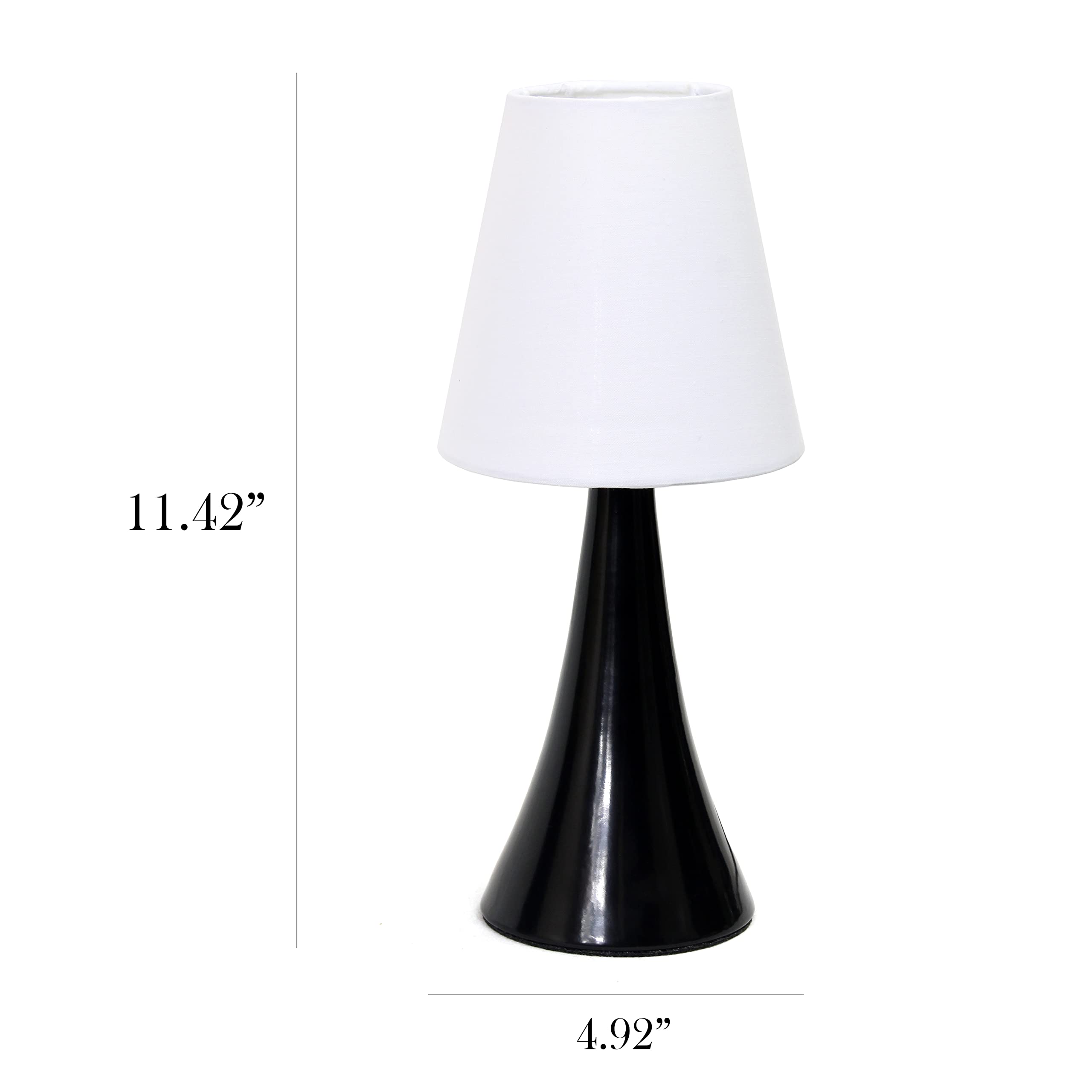 Simple Designs Lt2042-Blk-2Pk 12" Valencia 2 Pk Contemporary 4 Settings Touch Metal Mini Tapered Table Lamp Set W Fabric Shades For Décor,Nightstand,End Table,Bedroom,Living Room,Office,Foyer,Blk Wht