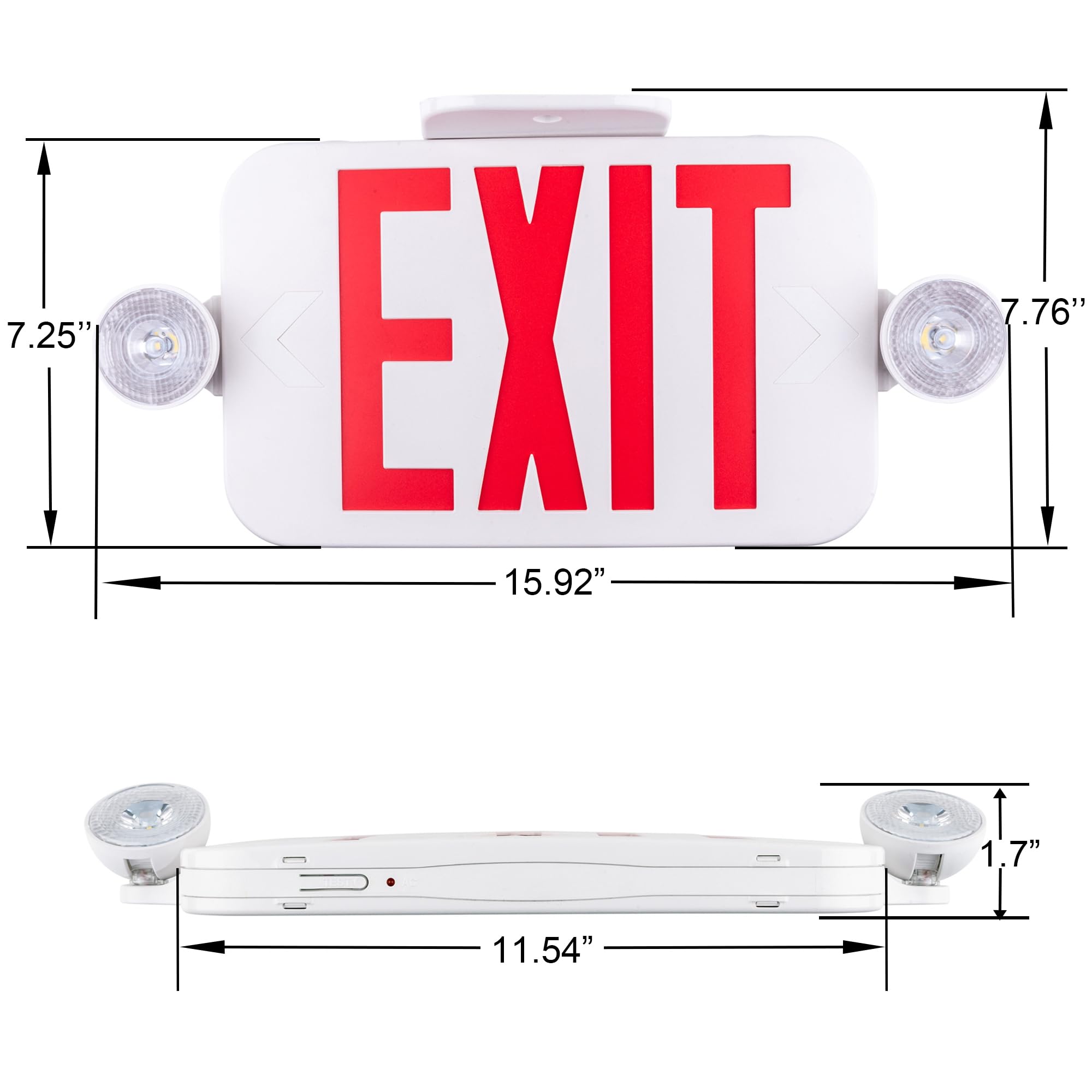 Lit-Path Led Combo Exit Sign With 2 Adjustable Head Lights And Doube Face, Back Up Batteries- Us Standard Red Letter Emergency E