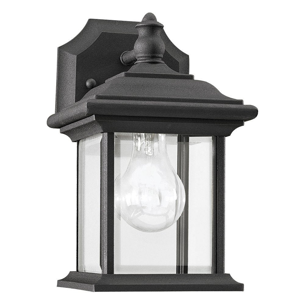 Sea Gull Lighting Wynfield One-Light Outdoor Wall Lantern, Black Finish, Clear Beveled Glass, Model 85200-12