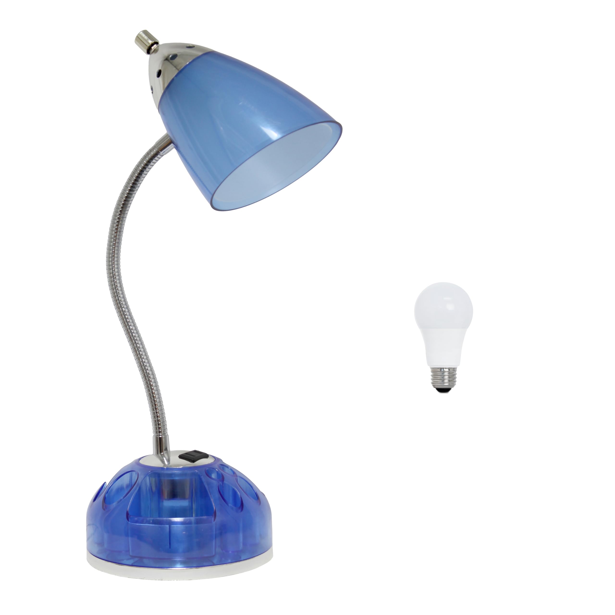 Simple Designs LD1015-CBL-LB 19.5 Flossy Organizer Desk Lamp with Charging Outlet Lazy Susan Base and LED Bulb, Blue