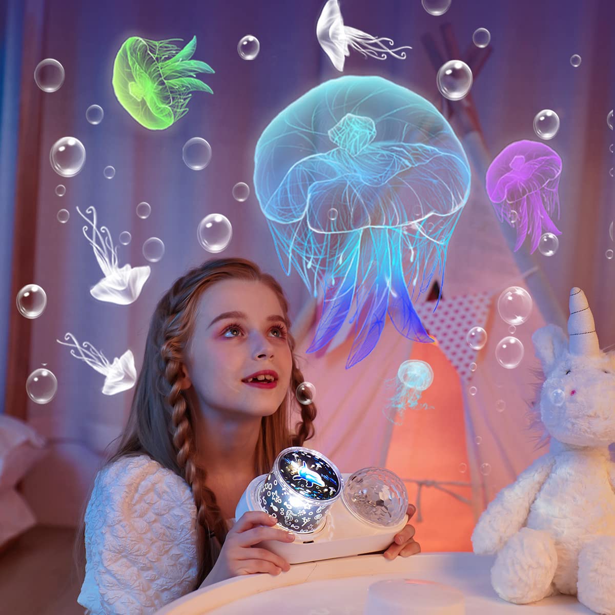 Ocean Wave & Light Projector - 10 Colors, 6 Film Sets, Timer & 360 Rotation For Kids & Girls, Room Decor