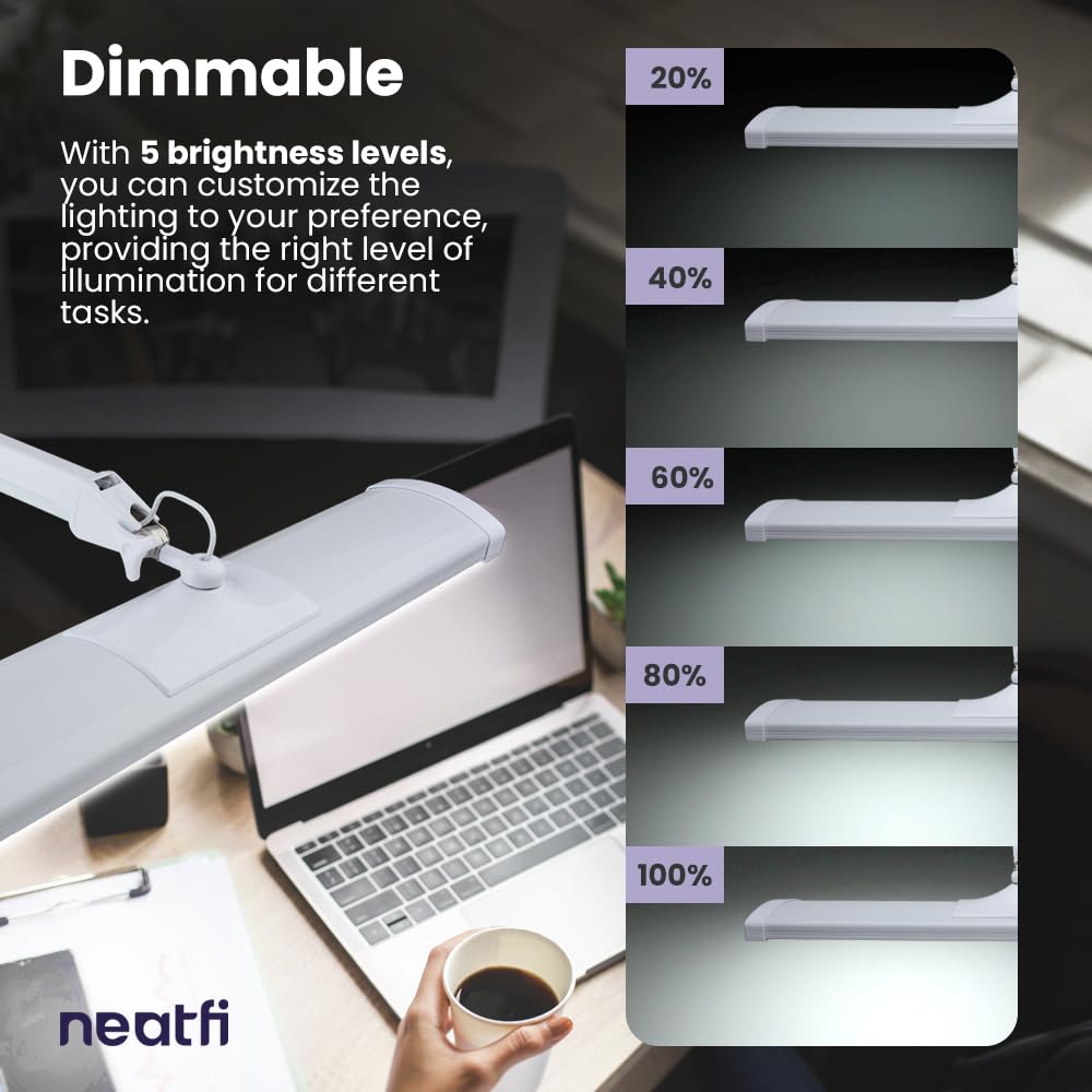 Neatfi LED Desk Lamp, 3,500 Lumen, Dimmable, 45W, 26 Inch Wide Metal Shade, Model 9507LED CCT-C, White