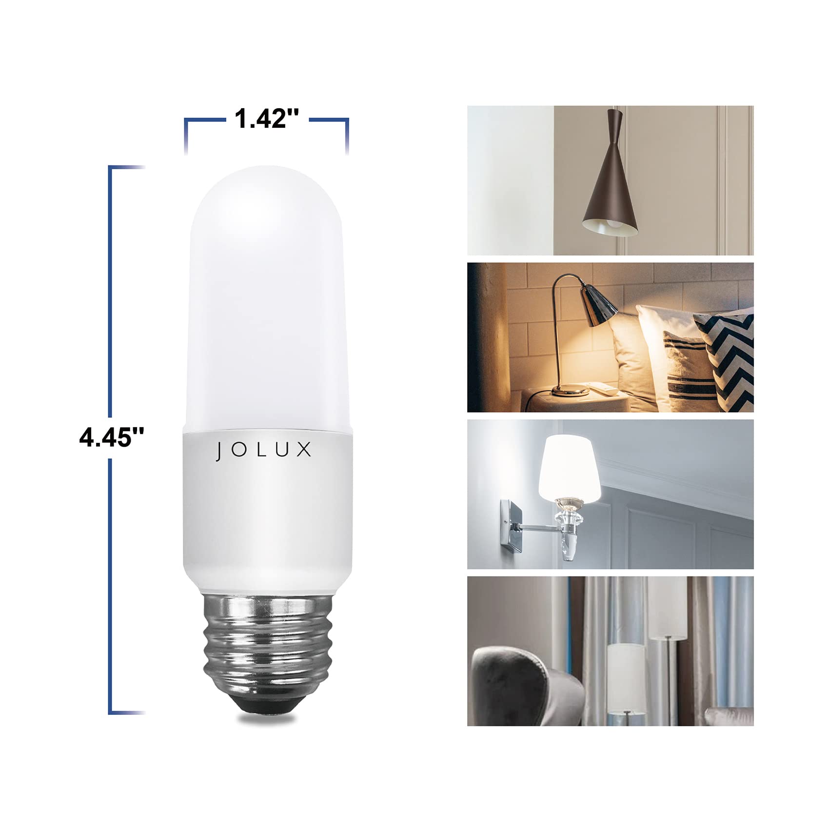 Jolux LED Stick Light Bulbs, 60W Equivalent, 5000K Daylight, E26 Base, Non-Dimmable, 6 Count, Enclosed Fixture Rated, T608