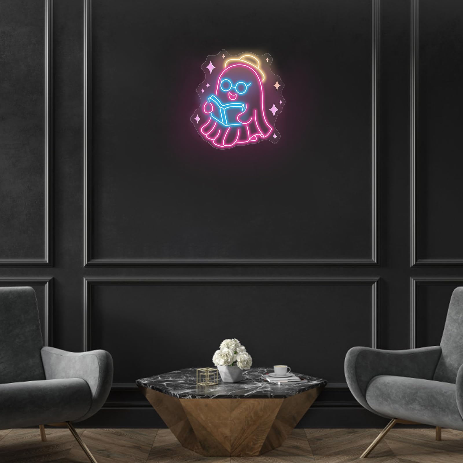 Ghosts Reading Neon Sign Spooky Boo Reading Sign  Ghosts Reading Sign  Spooks Reading  Book Lover Gift  Bookworm Room Decor  Back To School  13.8X13.2