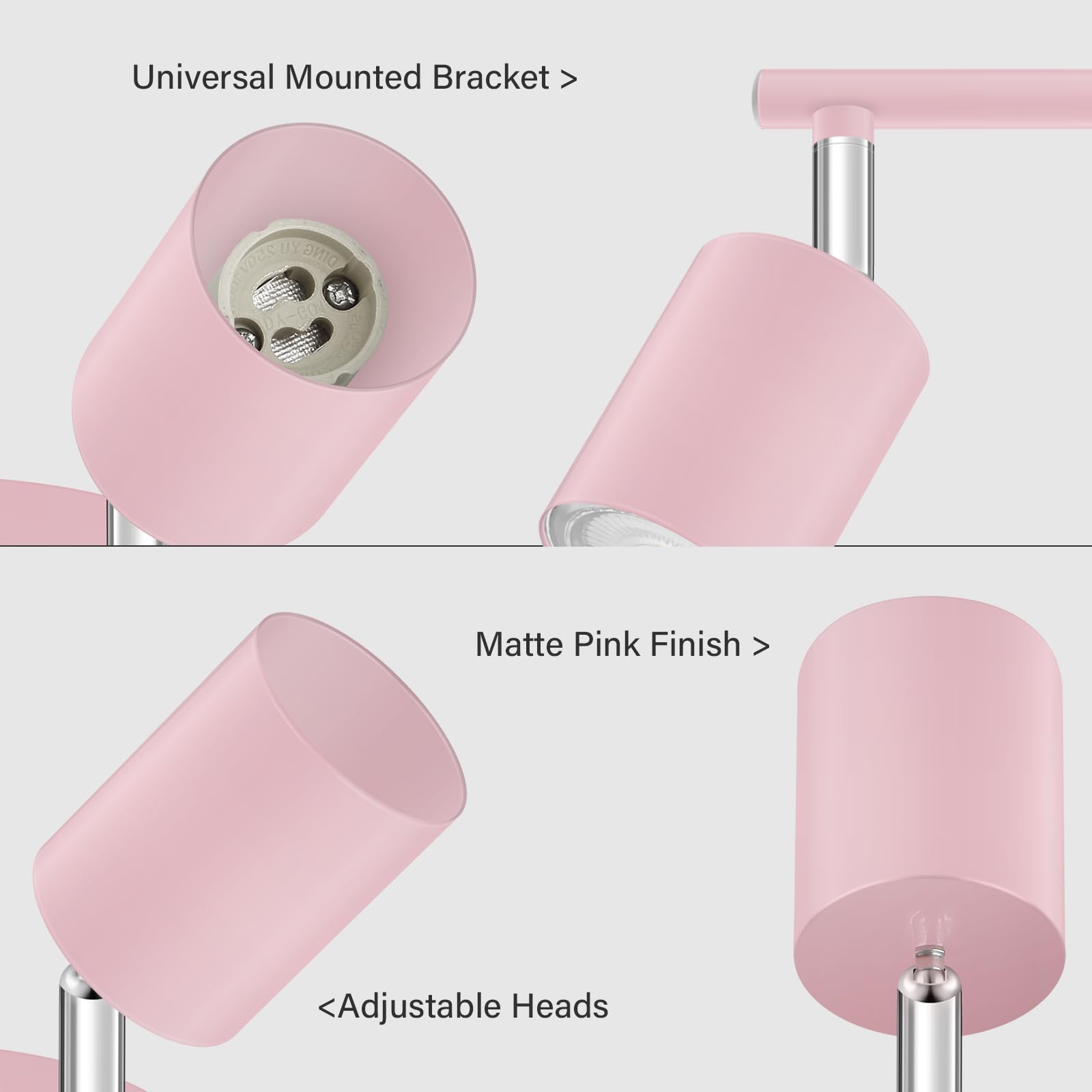 Boostarea Led 4 Light Track Lighting Kit, Pink 4 Way Ceiling Spot Lighting, Flexibly Rotatable Light Head For Kitchen, Living Ro