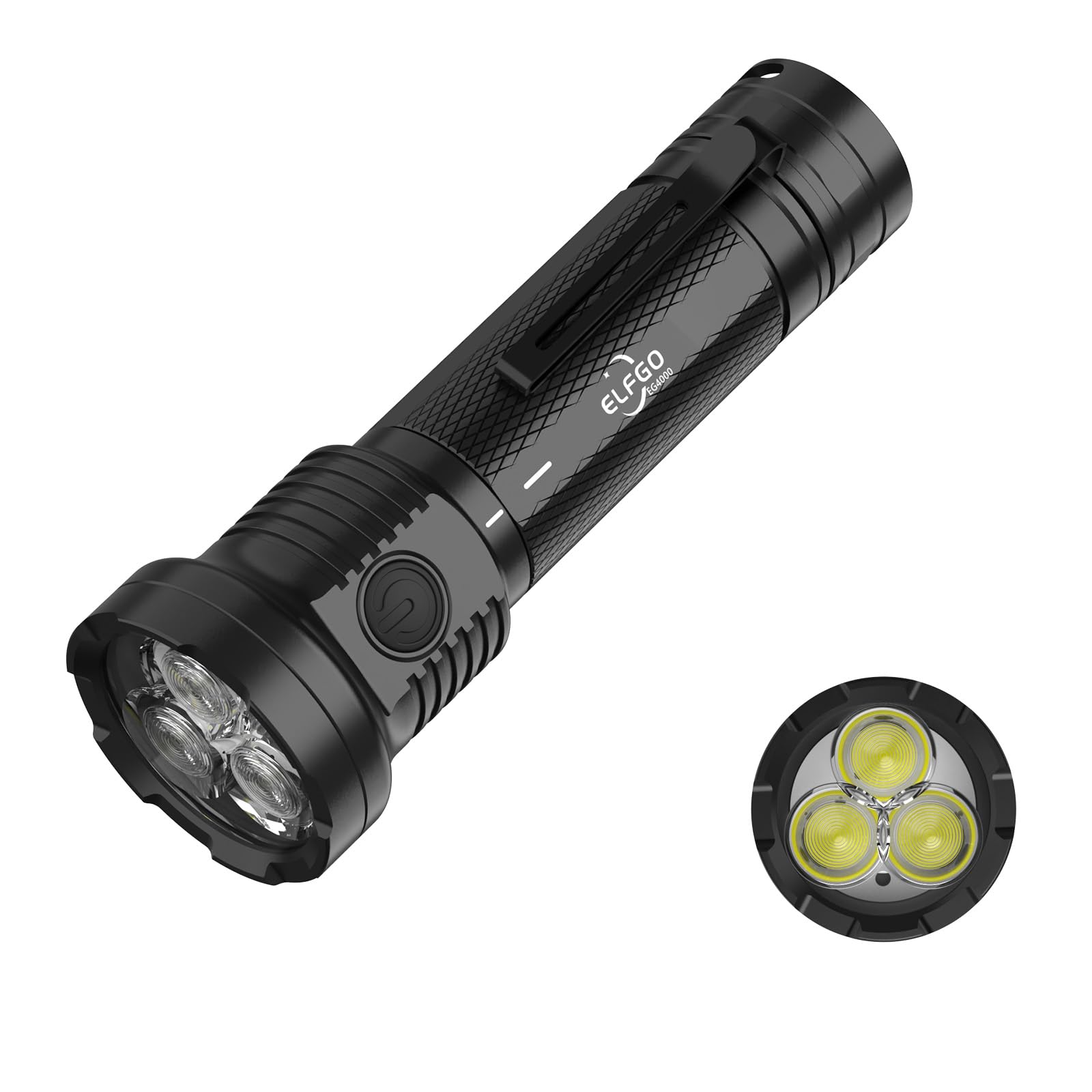 Elfgo 4000Lumens Outdoor Flashlight,Led Flashlight Flash Light Duty Rechargeable Flashlights With Usb C Ip67 Strobe Handheld Fla