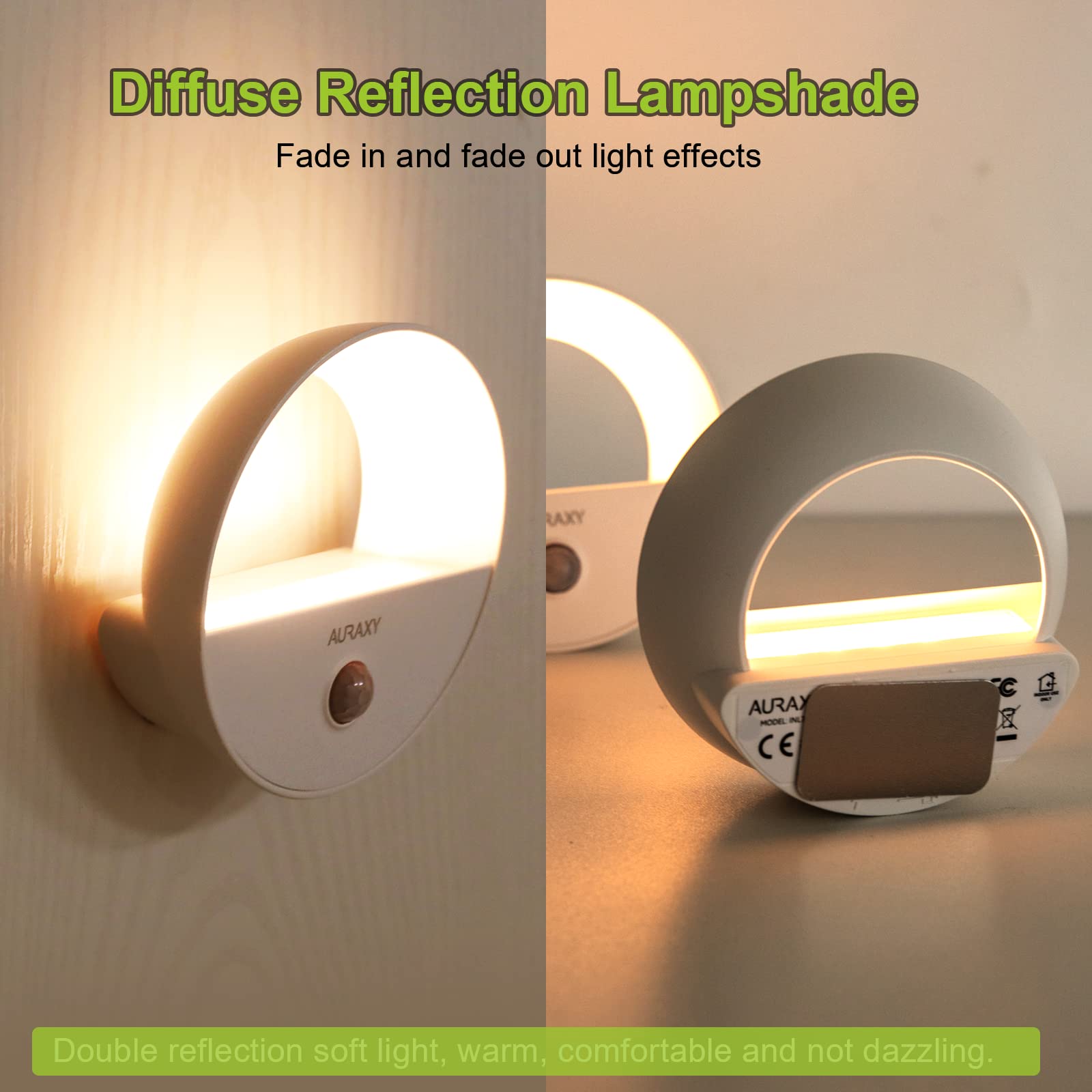 AURAXY Rechargeable Motion Sensor Night Light, LED Warm White, Magnetic, Dusk to Dawn, 6 Pack, Model 752574779065