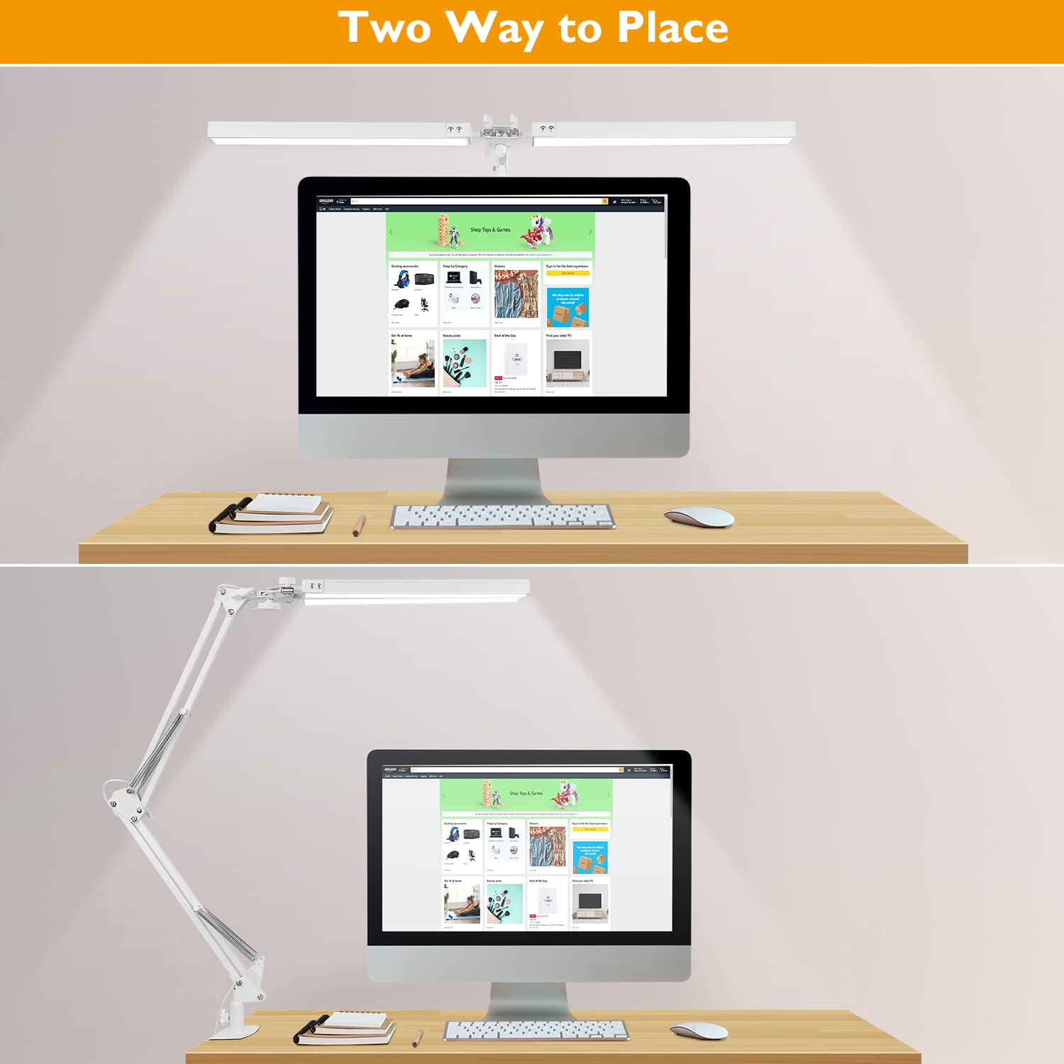 Jostic Led Desk Lamp With Clamp, Super Bright Double Head Desk Lamps For Home Office, 5 Color Modes, 10%~100% Dimmable Brightnes