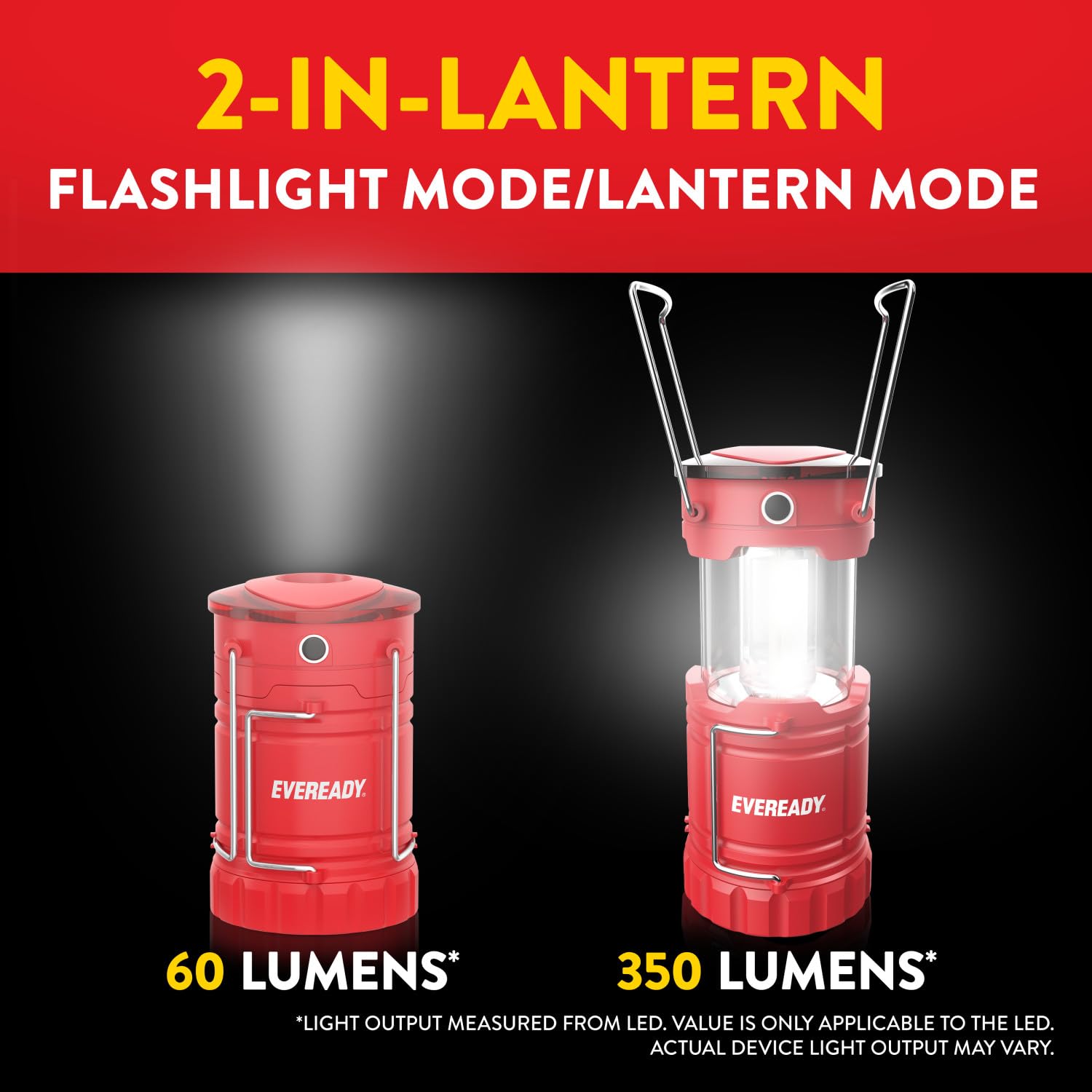 Eveready LED Camping Lantern 360 PRO, Super Bright, 3 Pack, IPX4 Water Resistant, Red, Model E304124900, Batteries Included