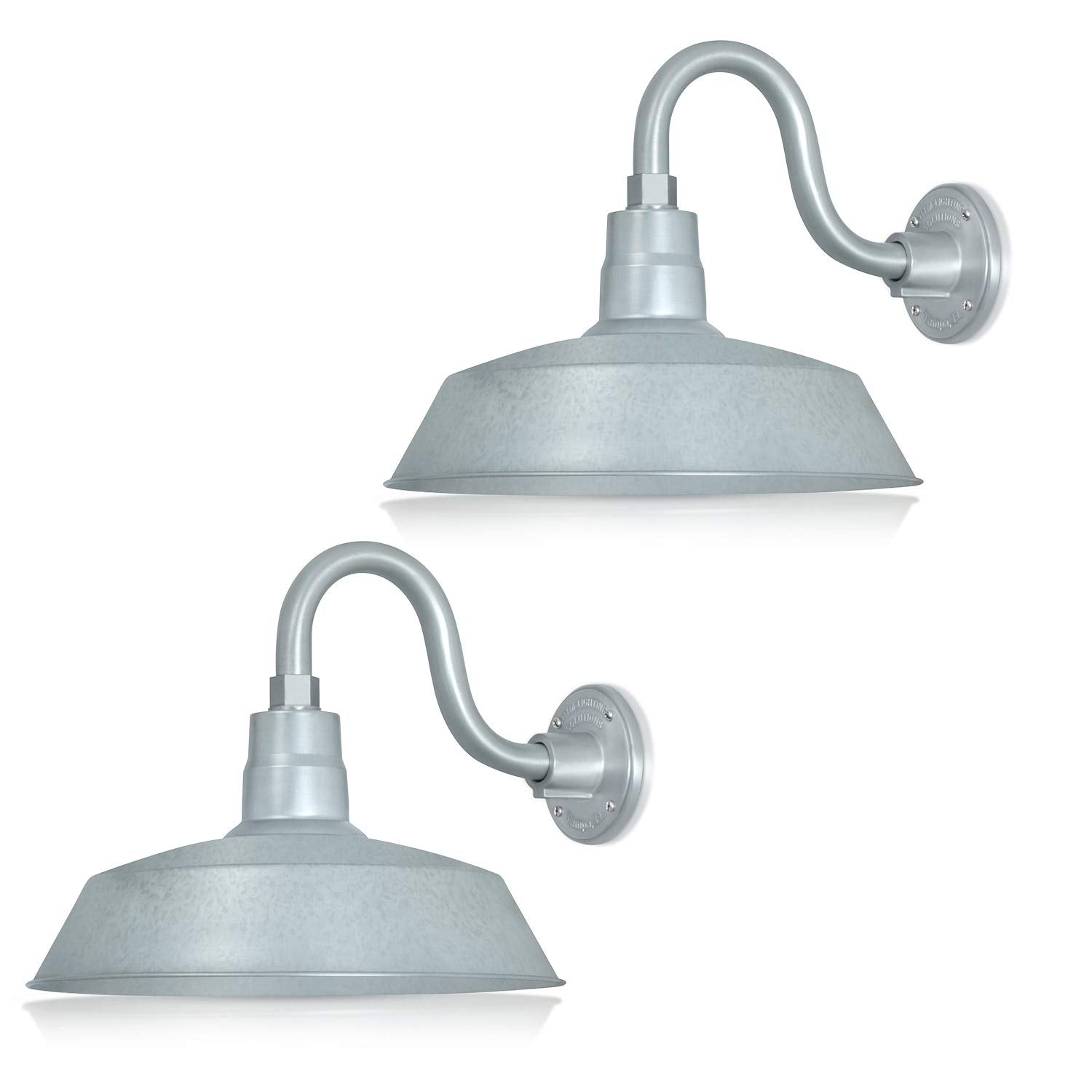 14In. Galvanized Finish Outdoor Gooseneck Barn Light Fixture With 10In. Long Extension Arm - Wall Sconce Farmhouse, Antique Styl