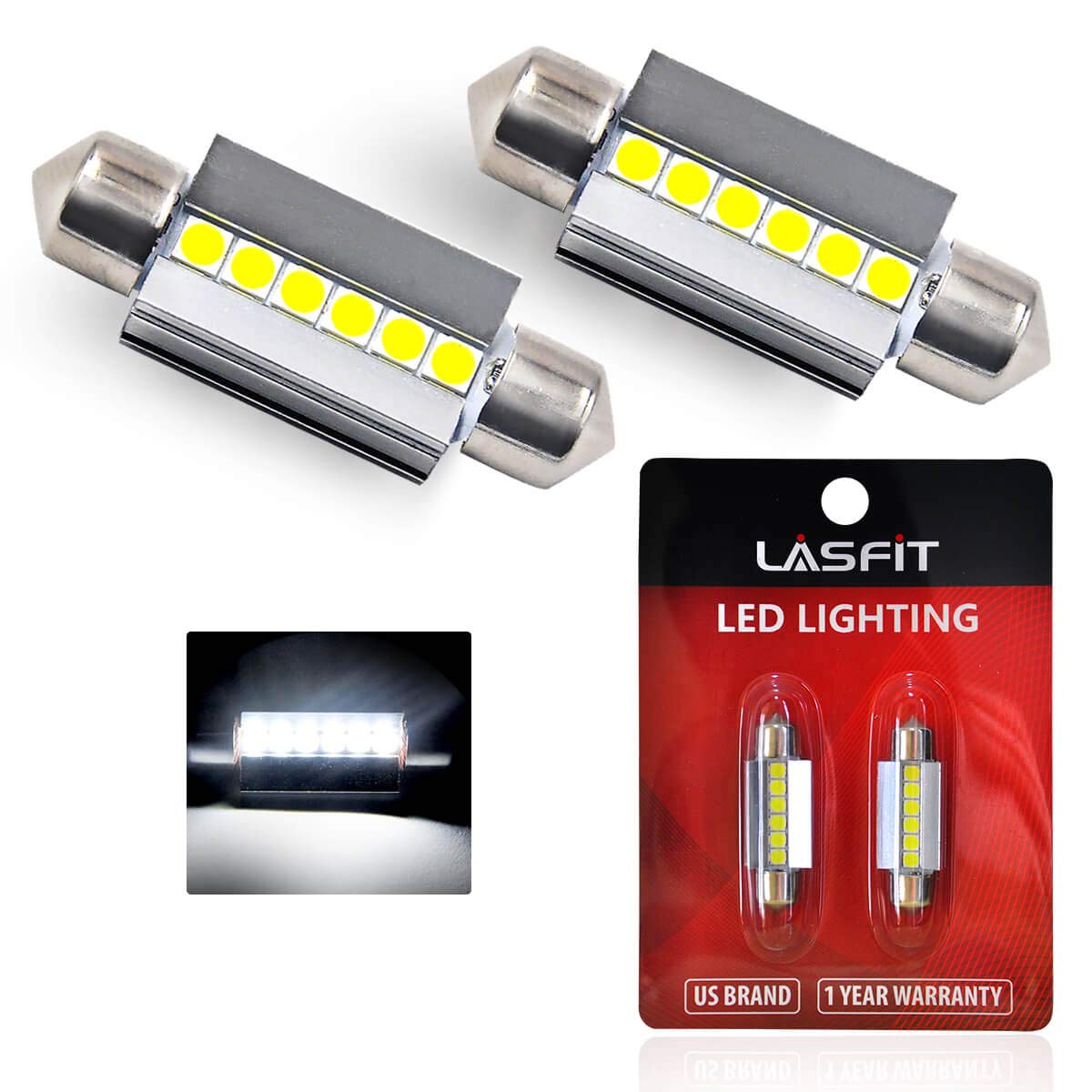 Lasfit 36Mm Led Bulb Festoon 6418 6411 De3423 Led Use For Dome Map Door Interior Door Trunk Glove Box Lights 6000K White Light(2