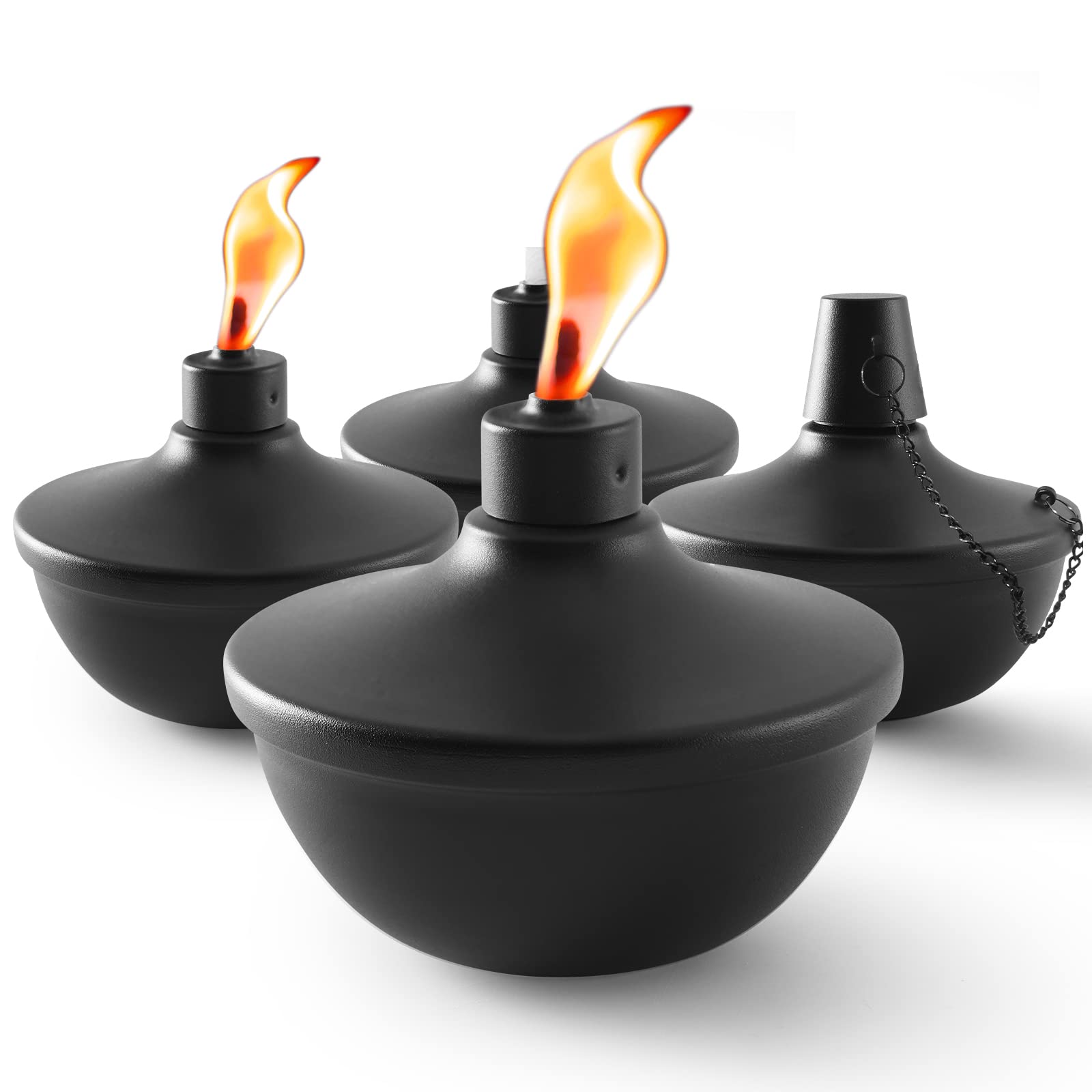 Snogswog Black 4 Pack Metal Table Top Citronella Torches - Refillable Decorative Lanterns