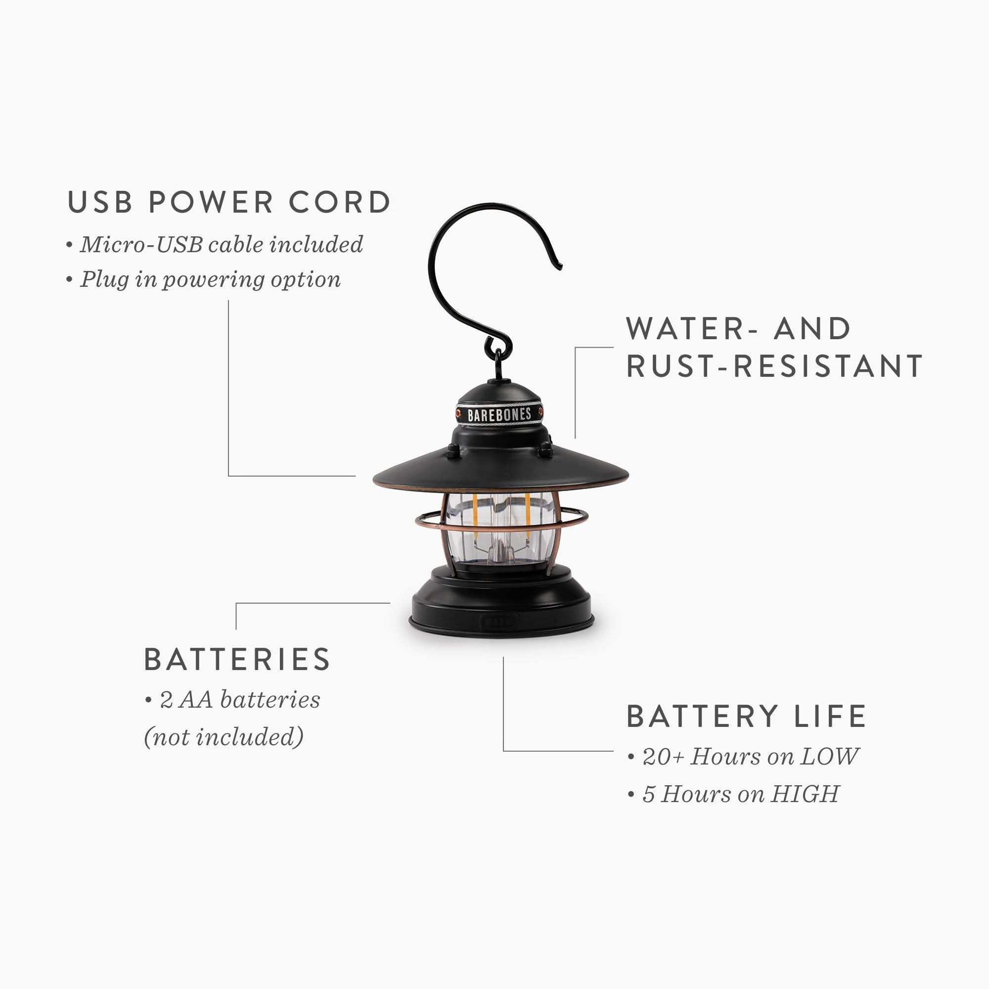 Barebones Edison Mini Lantern - Vintage LED Camping Lantern, Adjustable Brightness, Antique Bronze, 1 Pack, Model LIV-273