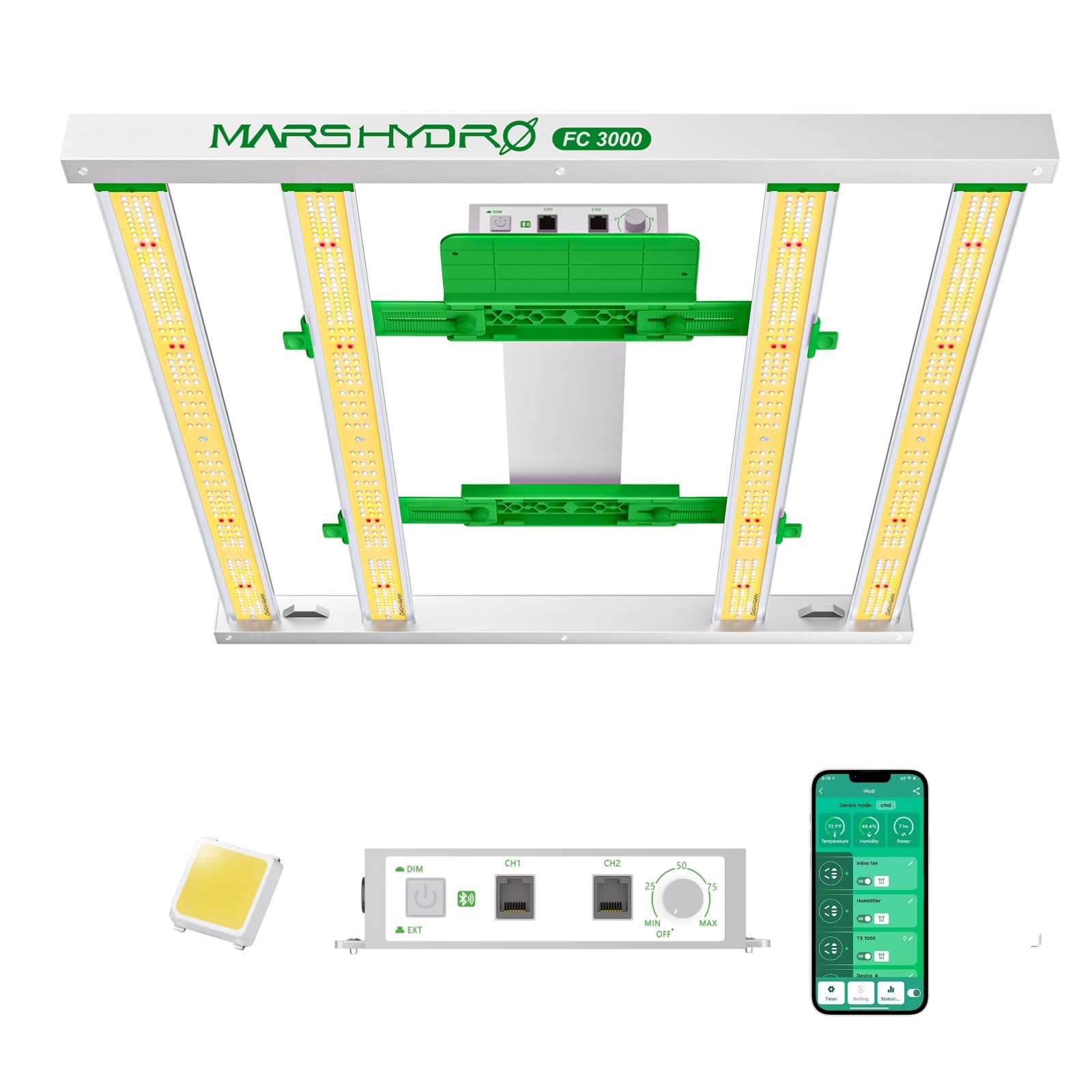2025 New Version Mars Hydro 2 In 1 Design Fc3000 Evo 300W, Samsung Lm301H Evo Led Grow Light 3X3 Ft Coverage, Commercial Full Spectrum Daisy Chain Dimmable Bar Style Grow Lamp For Indoor Plants