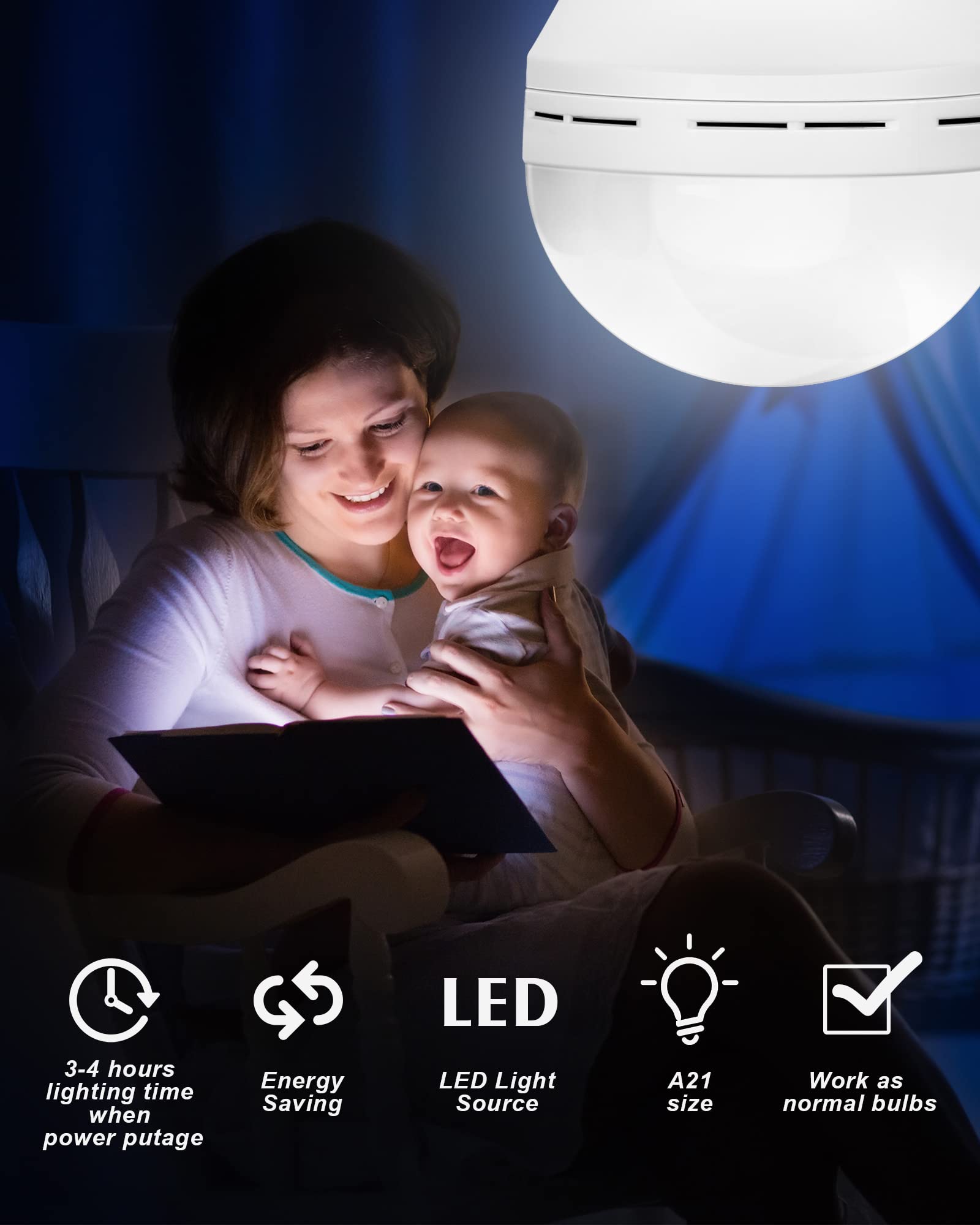 Mudder 12 Pack A21 Rechargeable Light Bulbs 12W Emergency Led Light Bulb Battery With E27 Base Hanging Hooks 1200 Mah 65W Equiva