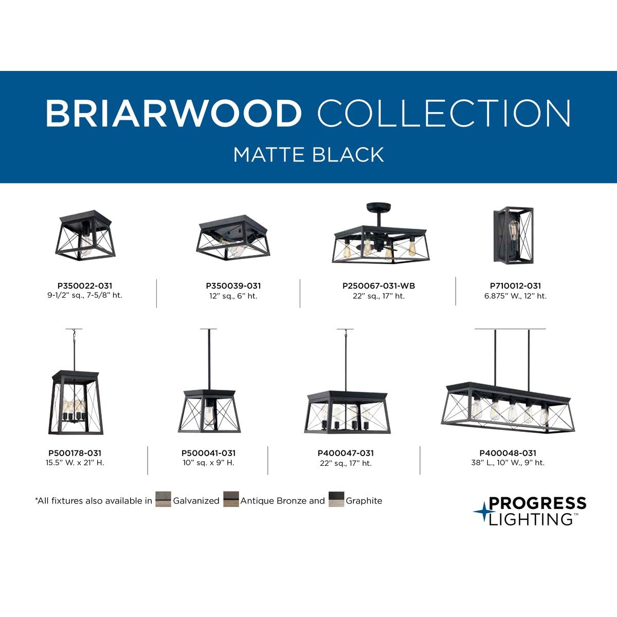 Progress Lighting Briarwood Collection 21 In. 4-Light Textured Black Farmhouse Foyer Chandelier With Painted Ceruse Black