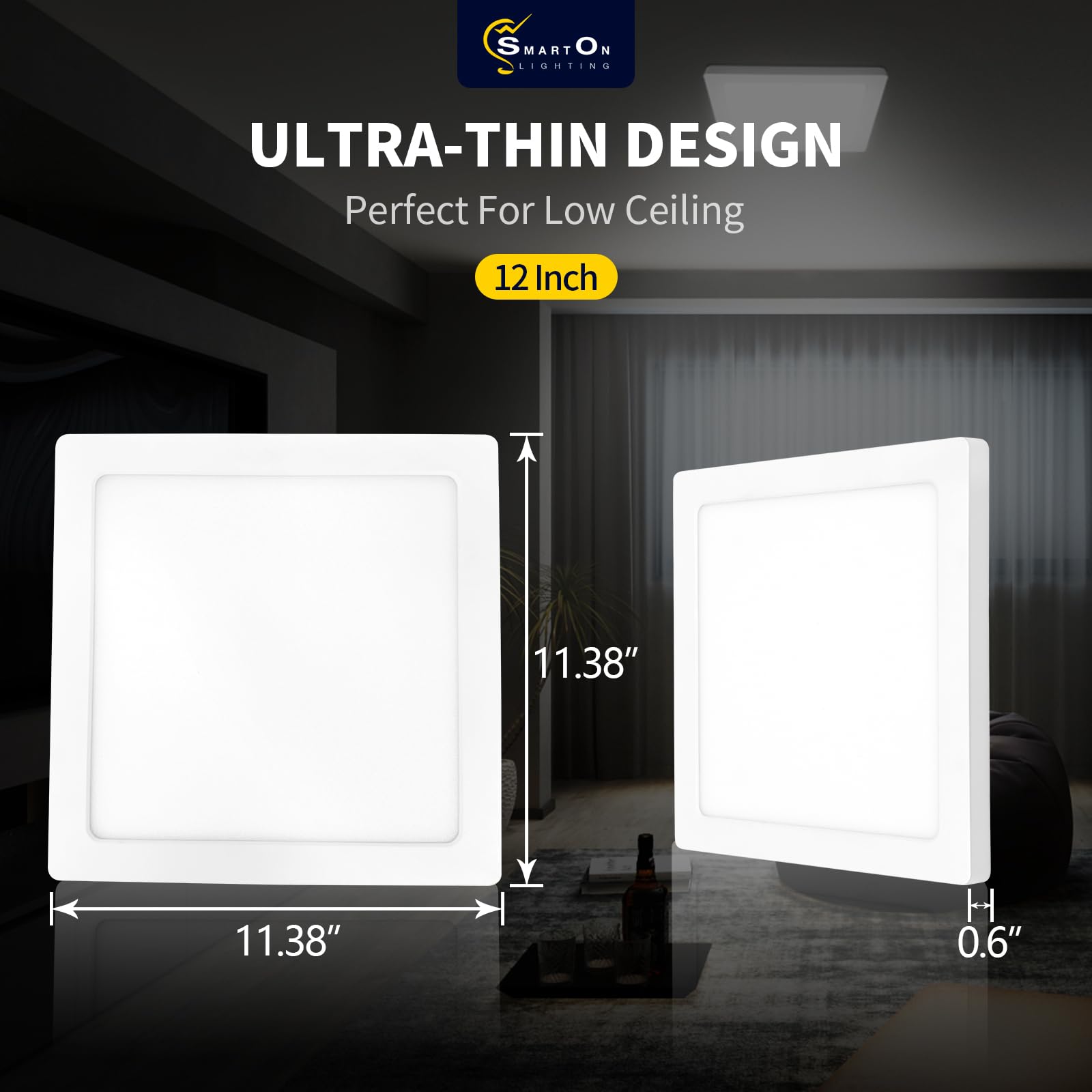 Mw 2 Pack 12 Inch Square Ceiling Light, 24W 120V, 3000K/4000K/5000K Adjustable, Dimmable Slim Led Ceiling Light, Close To Ceilin