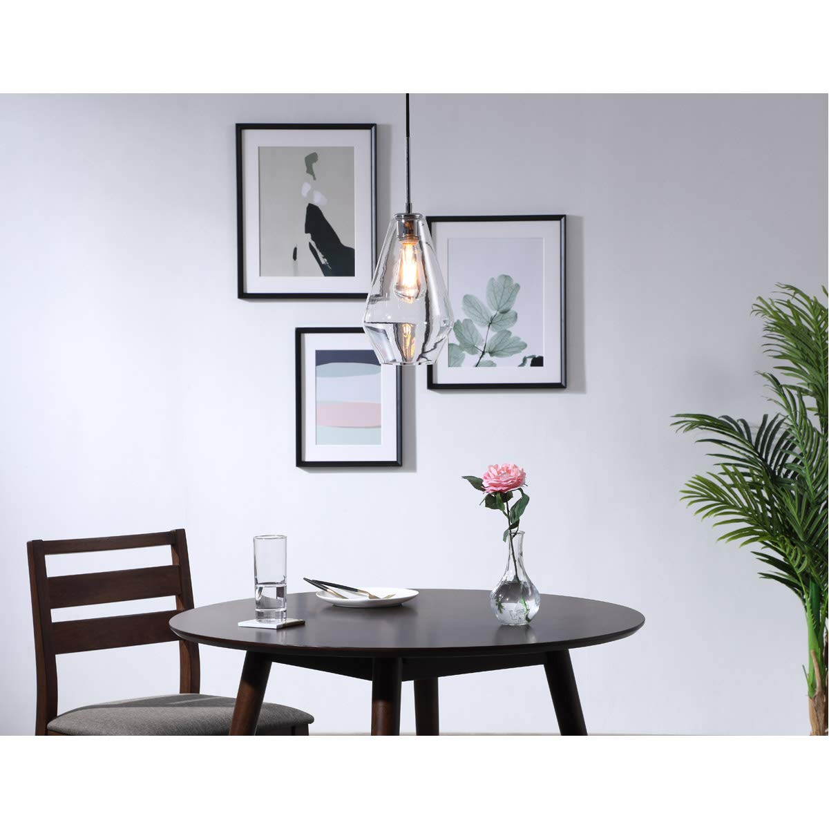 Living District Gene 1-Light Mid-Century Metal Pendant in Chrome and Clear