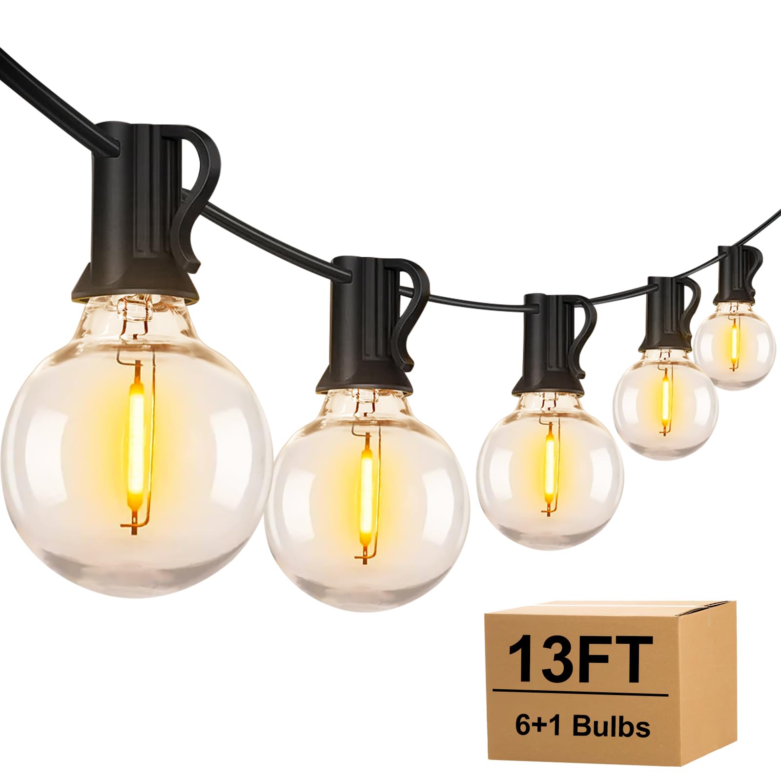 TAICORE Outdoor String Lights with G40 Clear Globe Bulbs, Black Cord, Waterproof LED Edison Filament Decorative Lighting for Pat