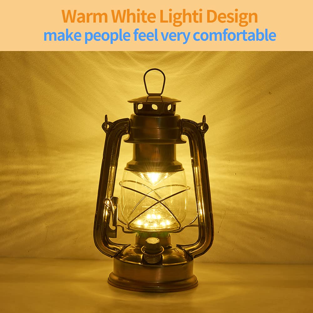 Rechargeable Vintage Hurricane Lantern, Warm White Battery Operated Lantern With Dimmable Switch, 15 Leds Metal Hanging Lantern