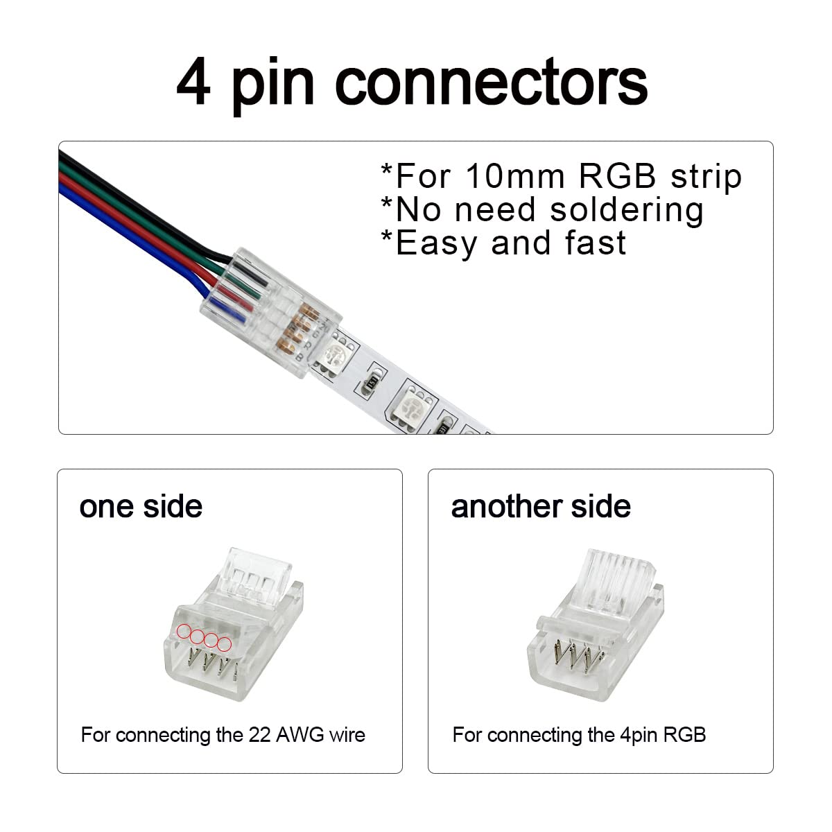 Hamrvl 12 Pack Cob Led Strip Light Connectors, 4 Pin, Led Strip To Wire Solderless Transparent Track Lighting Adapter, 6M/19.68F