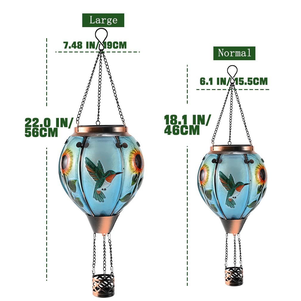 Hot Air Balloon Solar Lantern - Large Hummingbird Glass Lantern  Simulated Flickering & Dancing Flame  Outdoor Hanging Sunflower Yard Light Waterproof Ip65 For Patio Lawn Porch Decor Gift