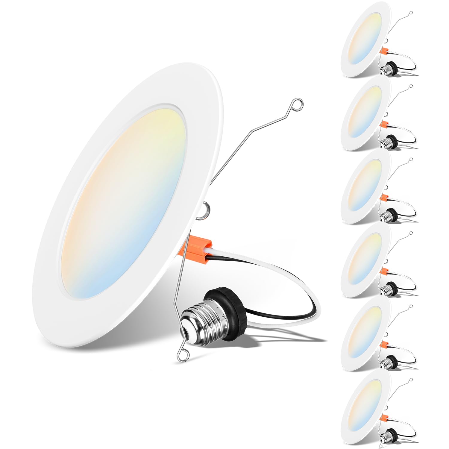 Lvwit Led Recessed Light 6Inch, Can Lighting Color Selectable 2700/3000/4000/5000/6000K 5Cct, 10W(120W Equivalent) Dimmable Downlight With E26 Conversion Kit, Retro Fit Ceiling Light Fixtures, 6 Pack