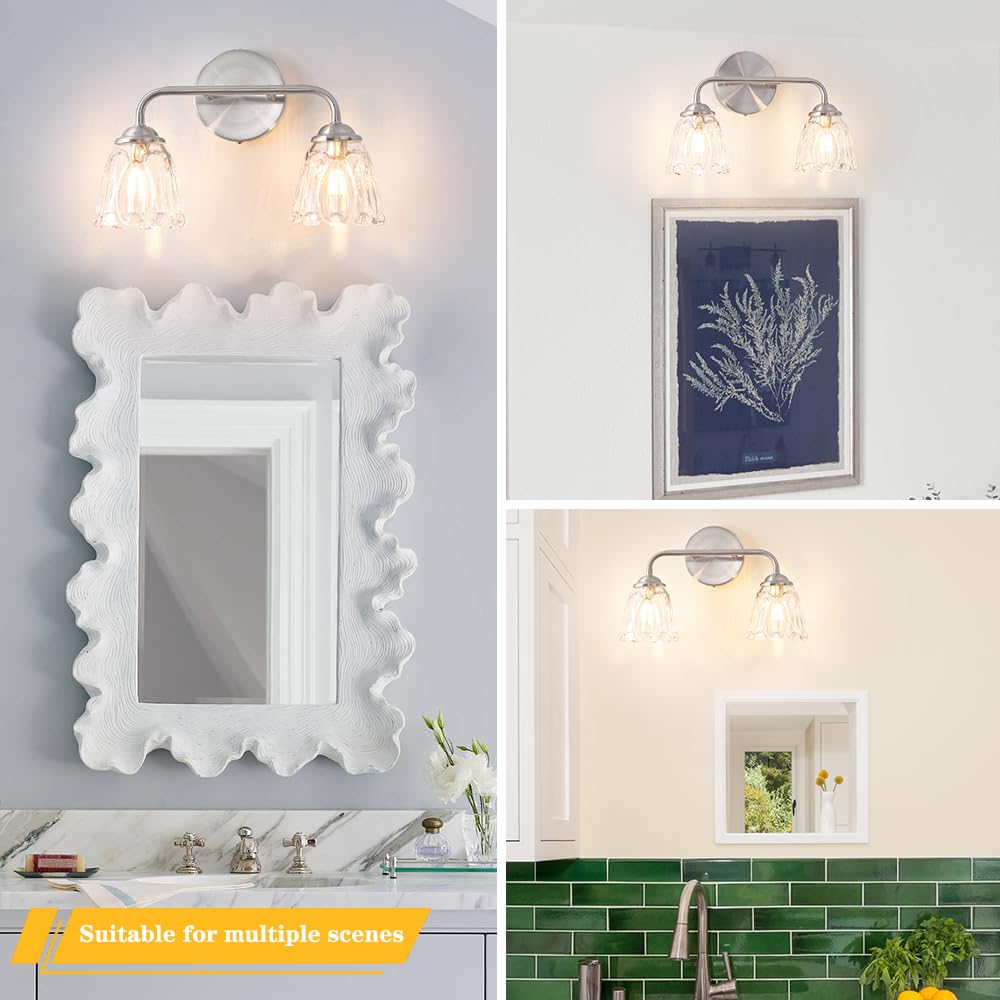 Daunton Vintage Vanity Lighting For Bathroom, Nickel Bathroom Lights Over Mirror, 2-Light Elegant Bathroom Vanity Light, Bathroo