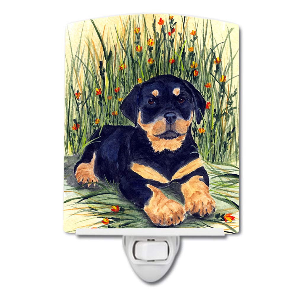 Caroline'S Treasures Ss8107Cnl Rottweiler Ceramic Night Light Compact, Ul-Certified, Ideal For Bedroom, Bathroom, Nursery, Hallway, Kitchen, 6X4X3, Multicolor