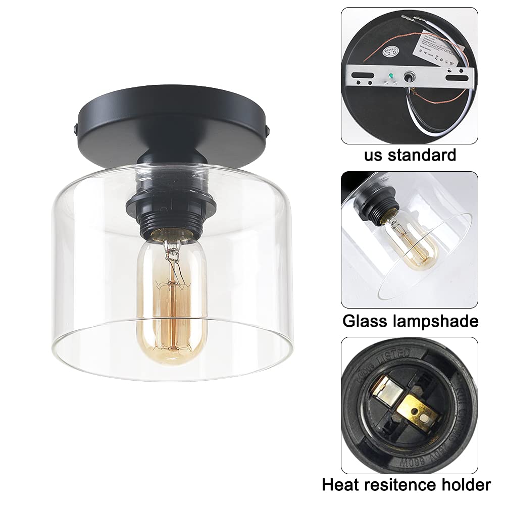 Deamakk Modern Semi-Flush Mount Ceiling Light, Rustic Black Fixture For Home, 2 Pack