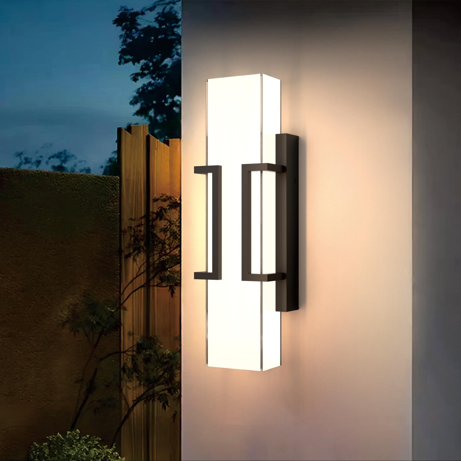 Hyunbae LED Wall Sconce Light, 16'' Modern Outdoor Wall Sconce, Waterproof Porch Lamp with Clear Glass, 20W 3000K Outdoor Light 