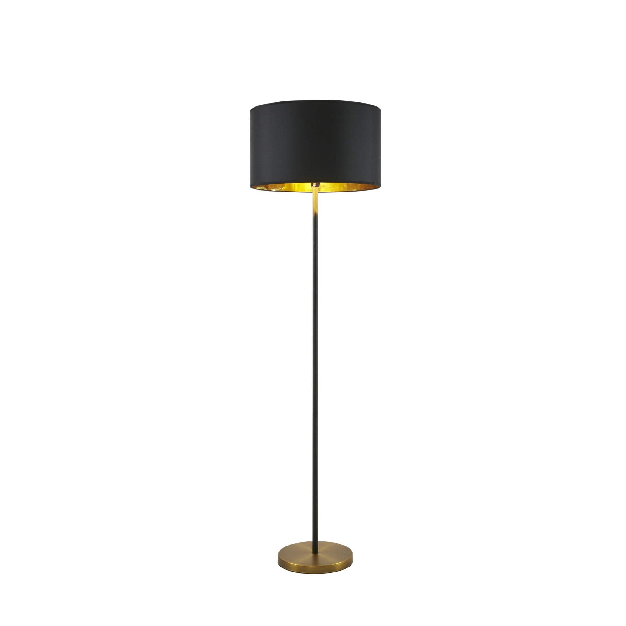 Ink+Ivy Hunts Floor Lamp Living Room Decor - Slender Metal Base, Black Drum Shade, Modern Home Office Corner Lighting, Bedside Standing Reading Light For Bedroom, Gold/Black, 17&quot; Dia X 59&quot; H