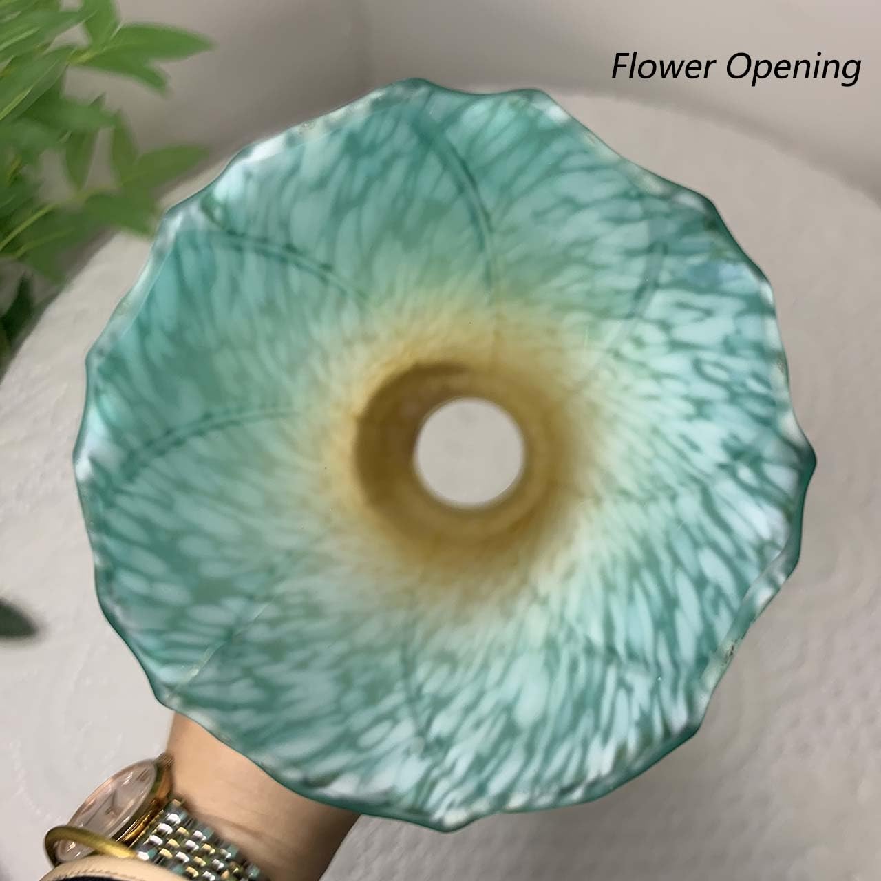 Bieye Ls17 Lily Flower Blown Glass Lampshade (Yellow Cyan, Opening I.D. 1.26'' X O.D. 1.5'')