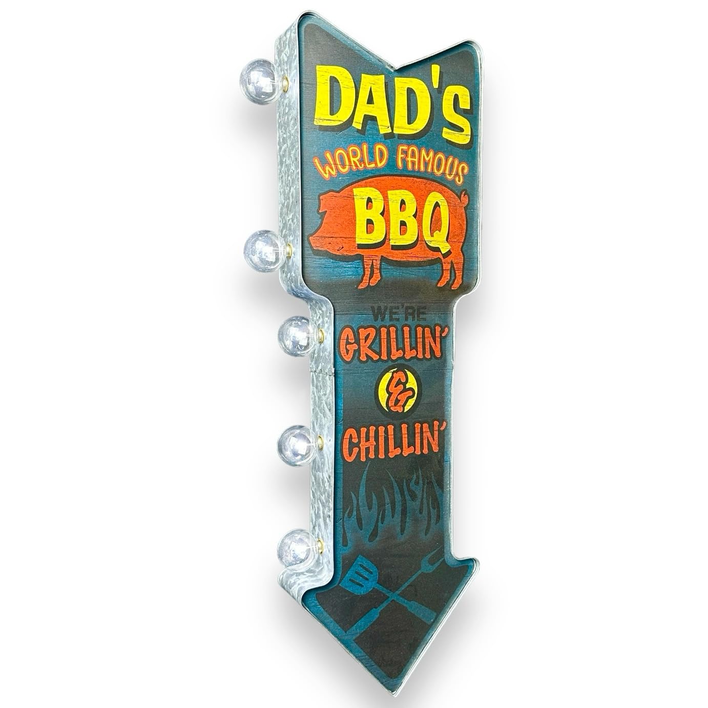 American Vintage Sign Co. BBQ Double-Sided Marquee Sign - Vintage Metal Decor with LED Bulbs, 26” x 3” x 8”, Retro Inspired