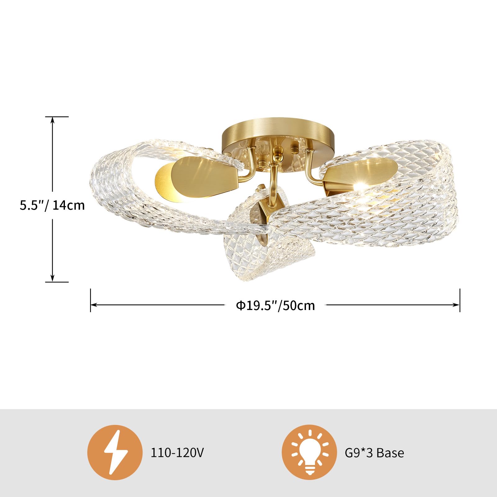 Agv Lighting Cl059 Glass Chandelier, Flushmount Ceiling Light Fixture For Living Room, Close To Ceiling Modern Design, 3-Lights,