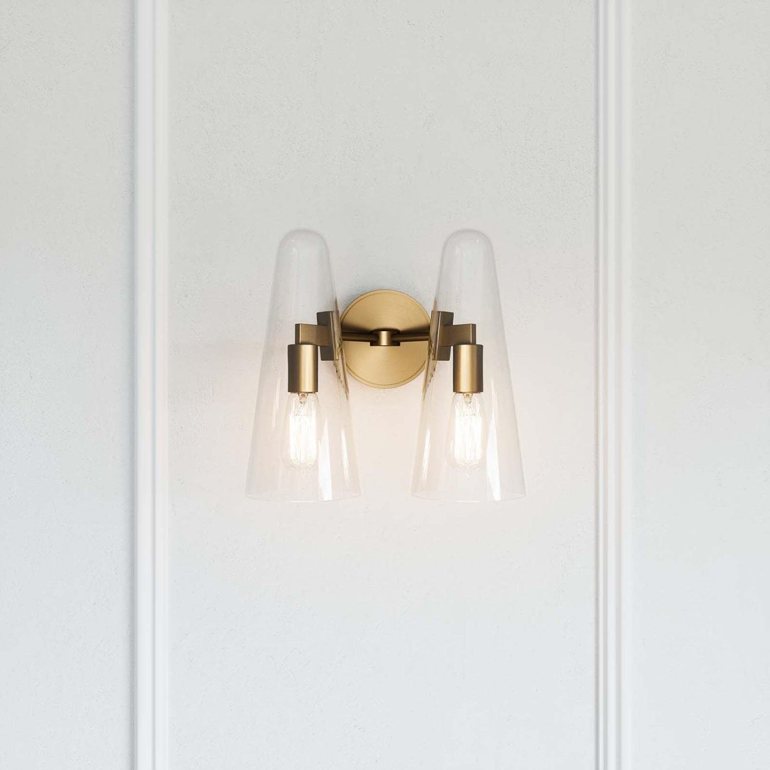 Modway Beacon 2-Light Wall Sconce In Clear Satin Brass, Brown, 7 X 12 X 11.5