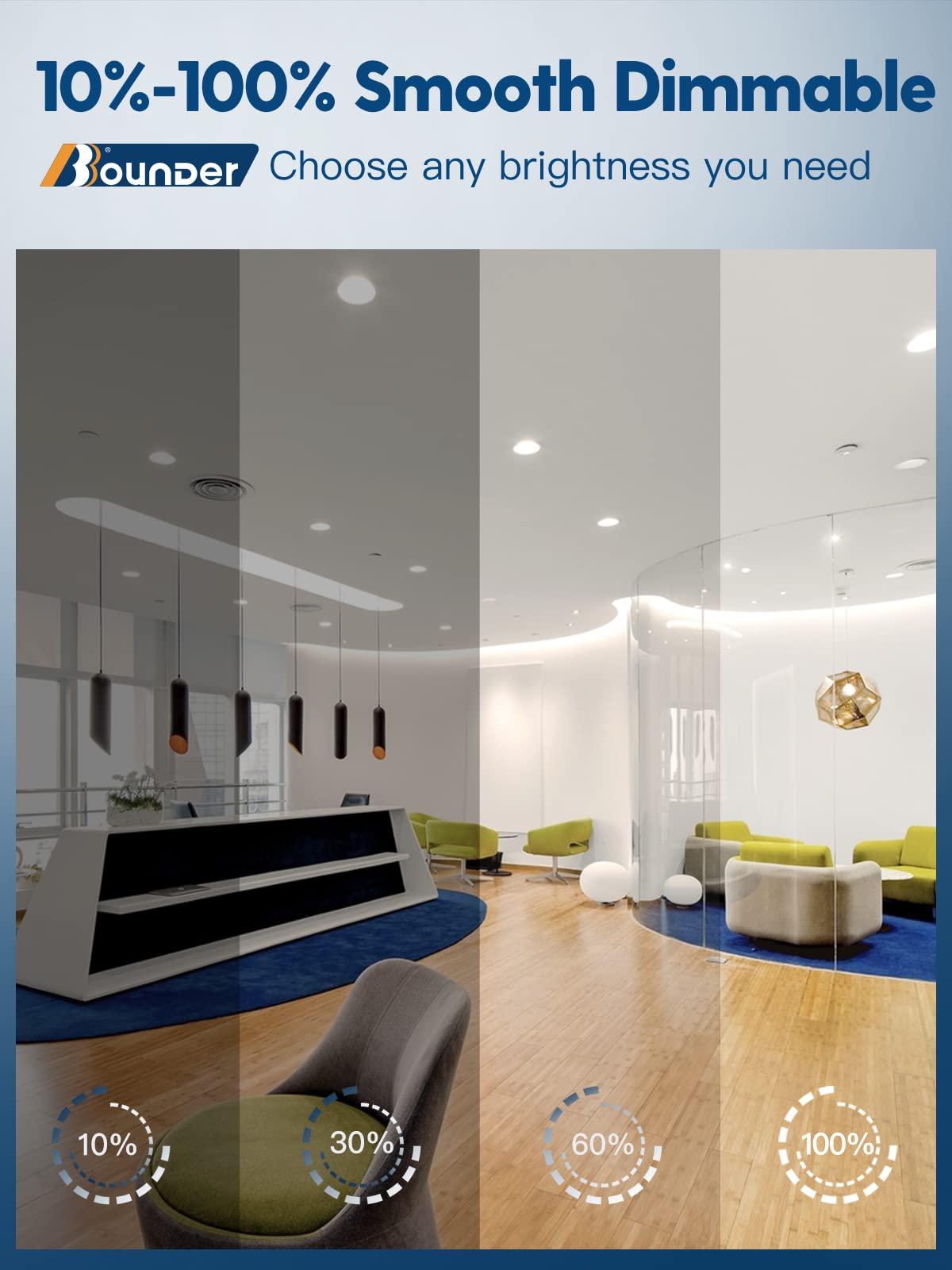 Bbounder 12 Pack 5/6 Inch Led Recessed Downlight, Baffle Trim, Dimmable, 12.5W=100W, 5000K Daylight, 950 Lm, Damp Rated, Simple Retrofit Installation -No Flicker