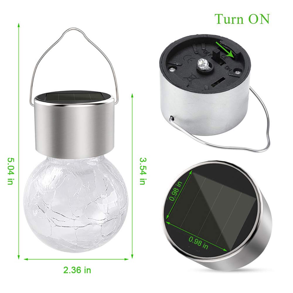 KIMI HOUSE Hanging Solar Powered Warm White LED Light, Cracked Glass Ball Light, Waterproof Outdoor Christmas Decorative Lantern
