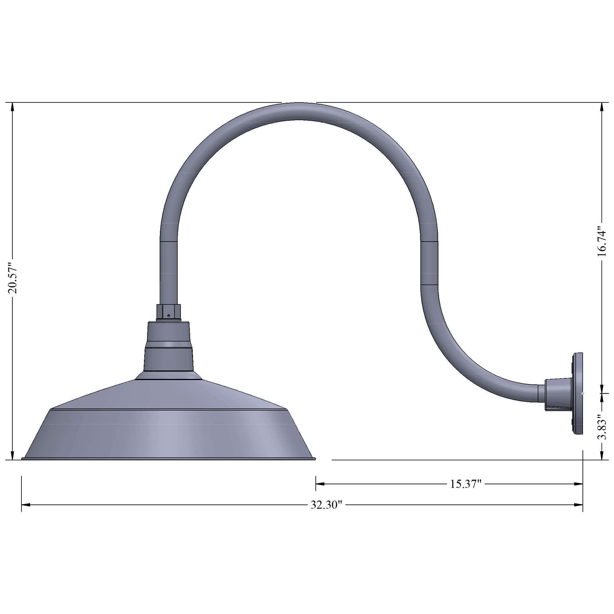 HTM LIGHTING SOLUTIONS Gooseneck Barn Light Fixture - 17in Shade, 24in Arm, Satin Black, Alloy Steel, Model SB17-BK-SGN10-BK