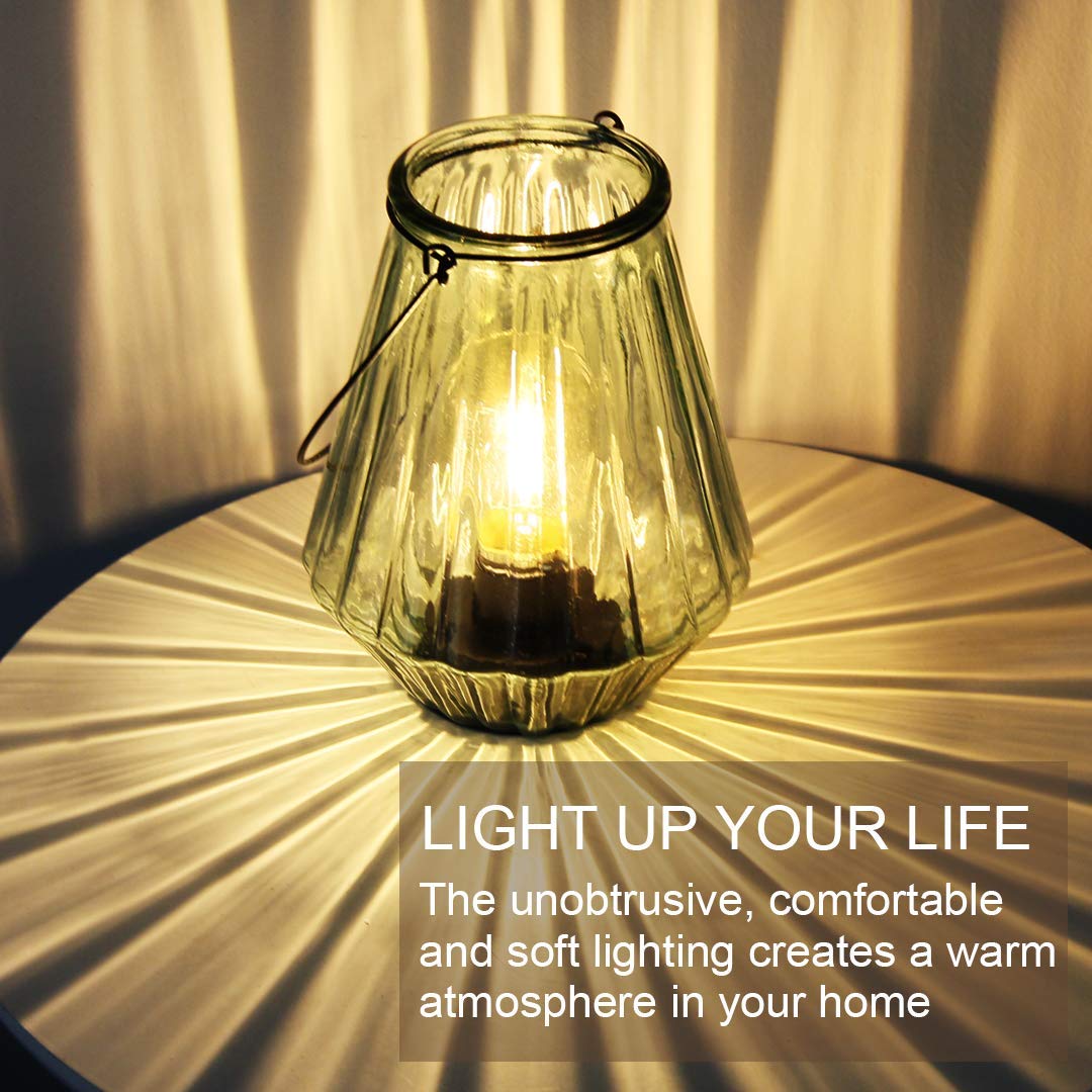 MJ PREMIER Battery Operated LED Lamp - Cordless Vintage Lantern, Light Green, Glass, Ideal for Indoor/Outdoor Decor