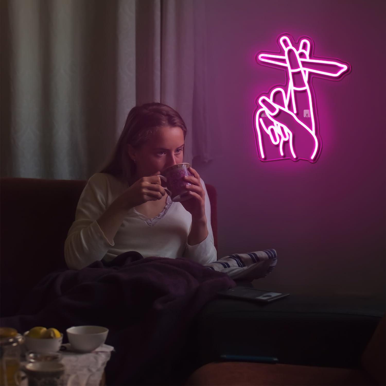 WLHOPE Pink LED Neon Hand Sign for Wall Decor, 30x40cm, Model LL-hand, Ideal for Bedroom, Home Bar, Girls Room, Party Decor