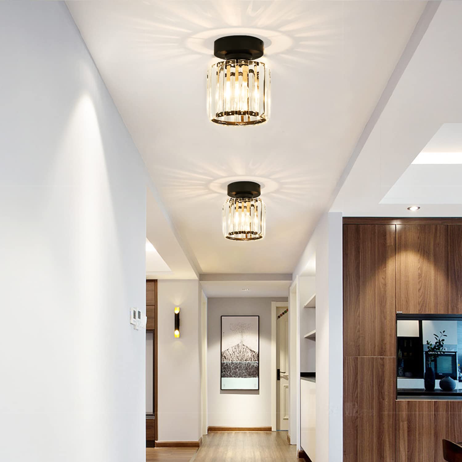 TISLYCO Set of 2 Mini Crystal Ceiling Light Fixtures, Modern Flush Mount, 4.6inx4.7in, Black